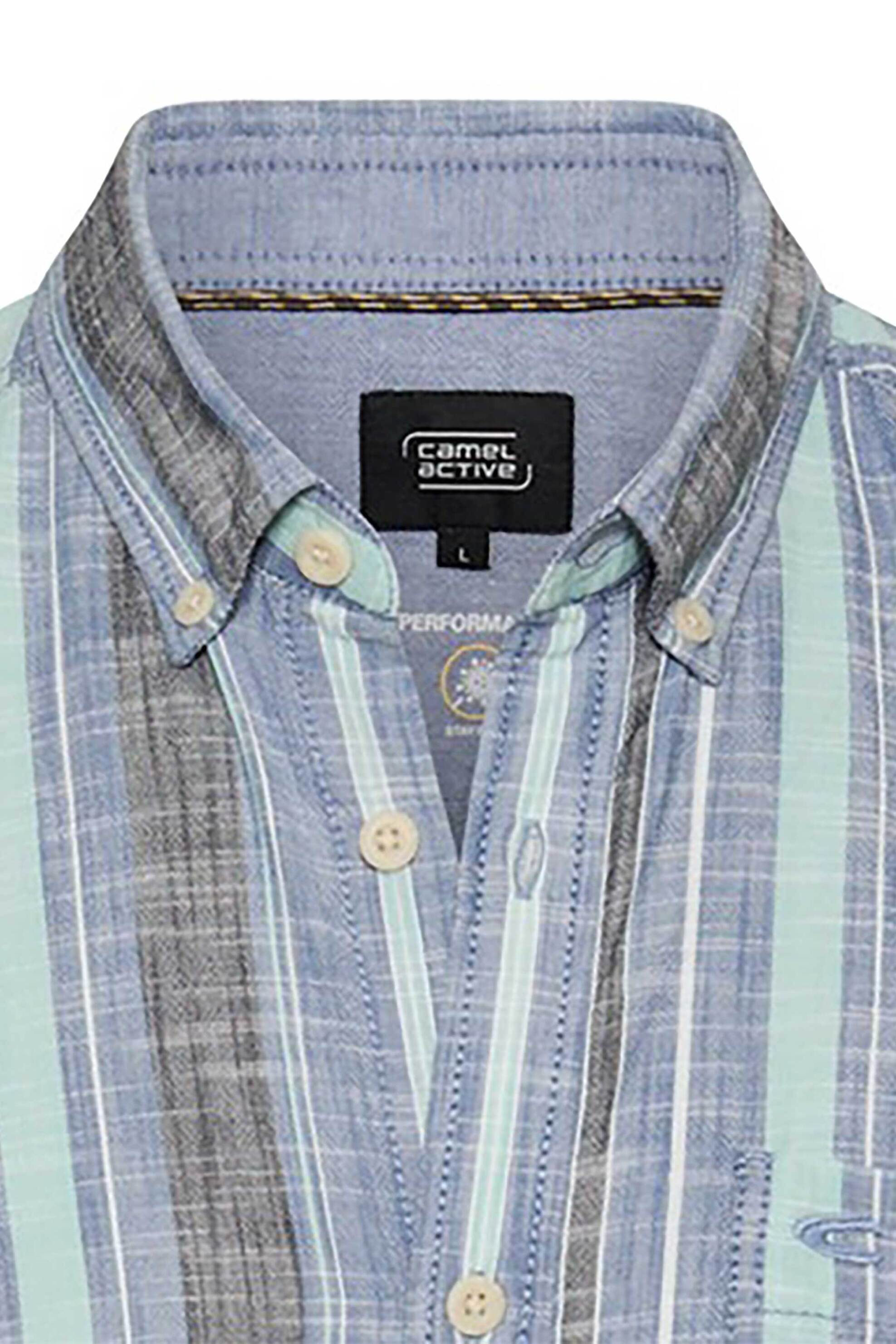 Camel Active Ανδρικό Κοντομάνικο Πουκάμισο Button Down με Τσέπη Και Κεντημένο Monogram Regular Fit - C261-409261-7S61 Μπλε