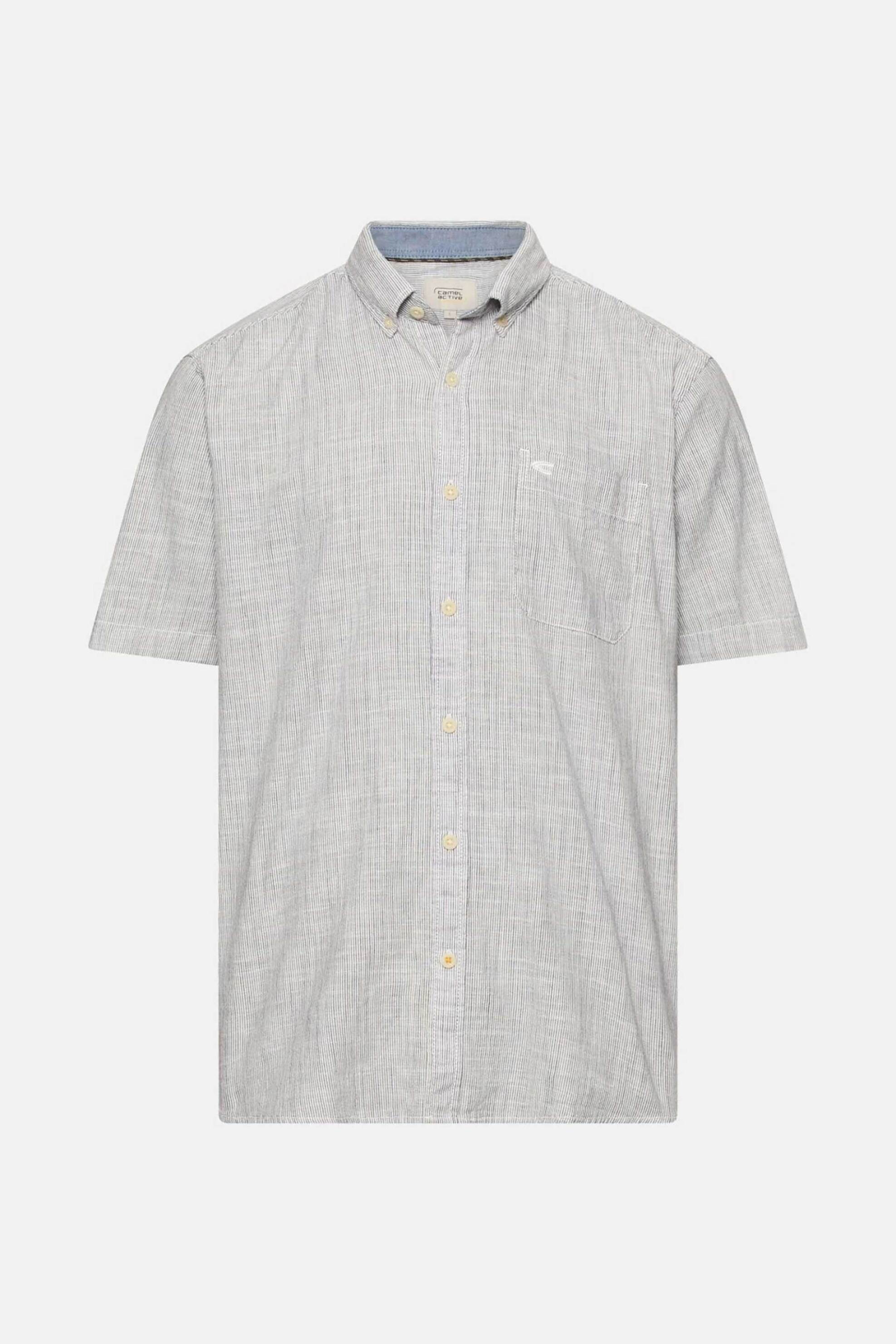 Camel Active Ανδρικό Κοντομάνικο Πουκάμισο Button Down με Ψιλό Ριγέ Σχέδιο Και Τσέπη Κεντημένο Monogram Regular Fit - C261-409262-7S62 Υπόλευκο