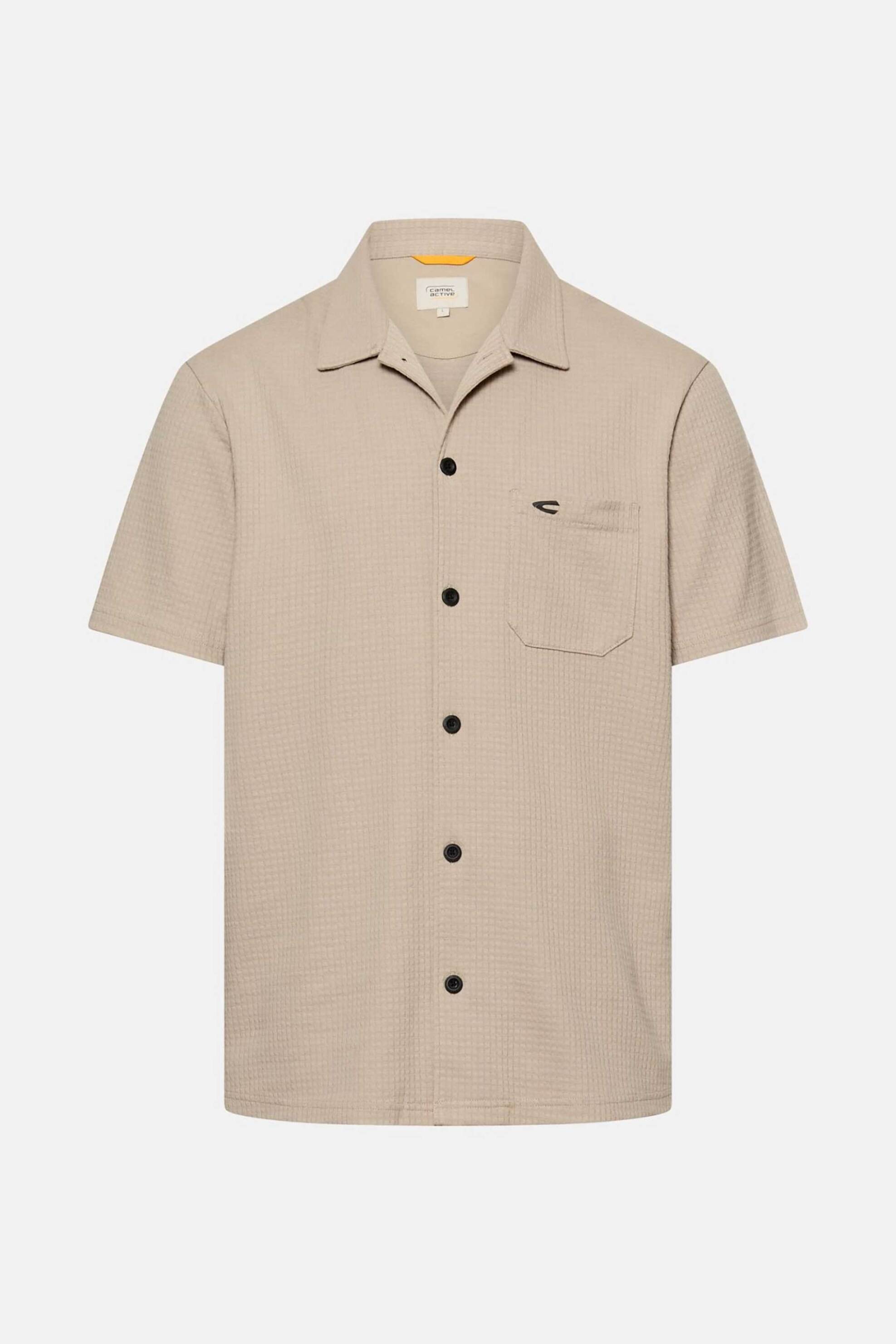 Camel Active Ανδρικό Κοντομάνικο Πουκάμισο Textured με Τσέπη Και Κεντημένο Monogram Regular Fit - C261-409251-7S51 Μπεζ