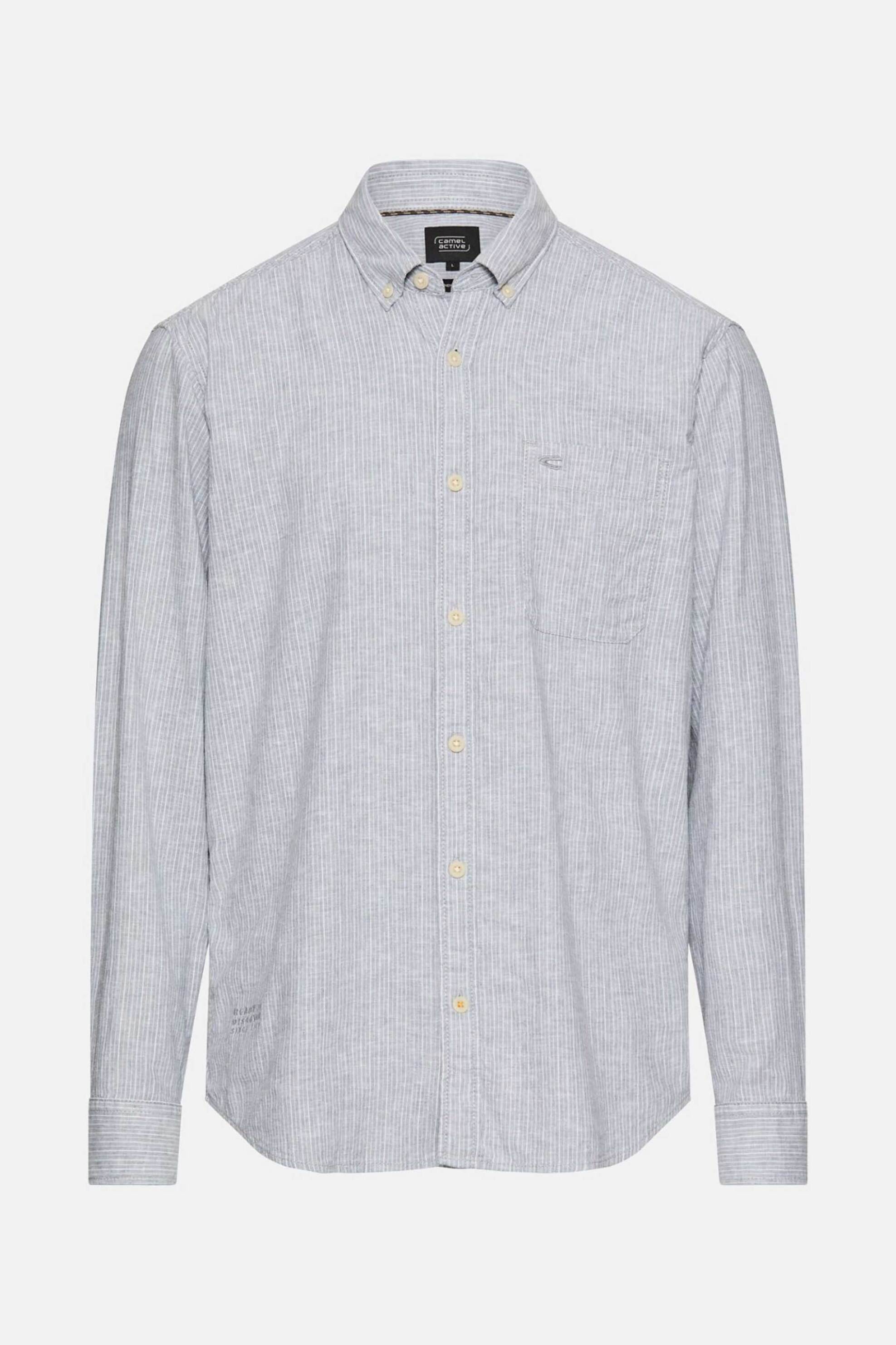Camel Active Ανδρικό Πουκάμισο Button Down με Ριγέ Σχέδιο Και Τσέπη Κεντημένο Monogram Regular Fit - C261-409117-7S17 Γκρι