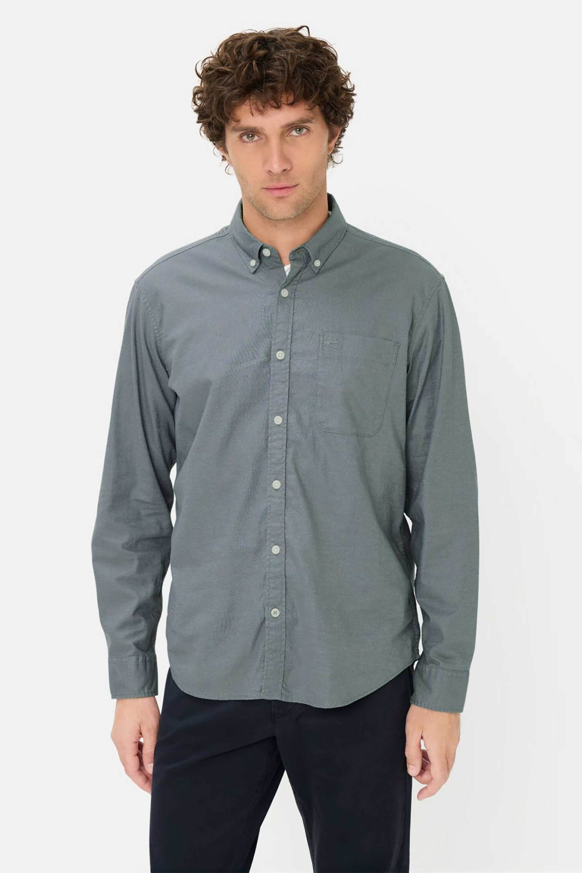 Camel Active ανδρικό πουκάμισο button down με τσέπη και κεντημένο monogram Regular Fit - C261-409116-7S16 Γκρι