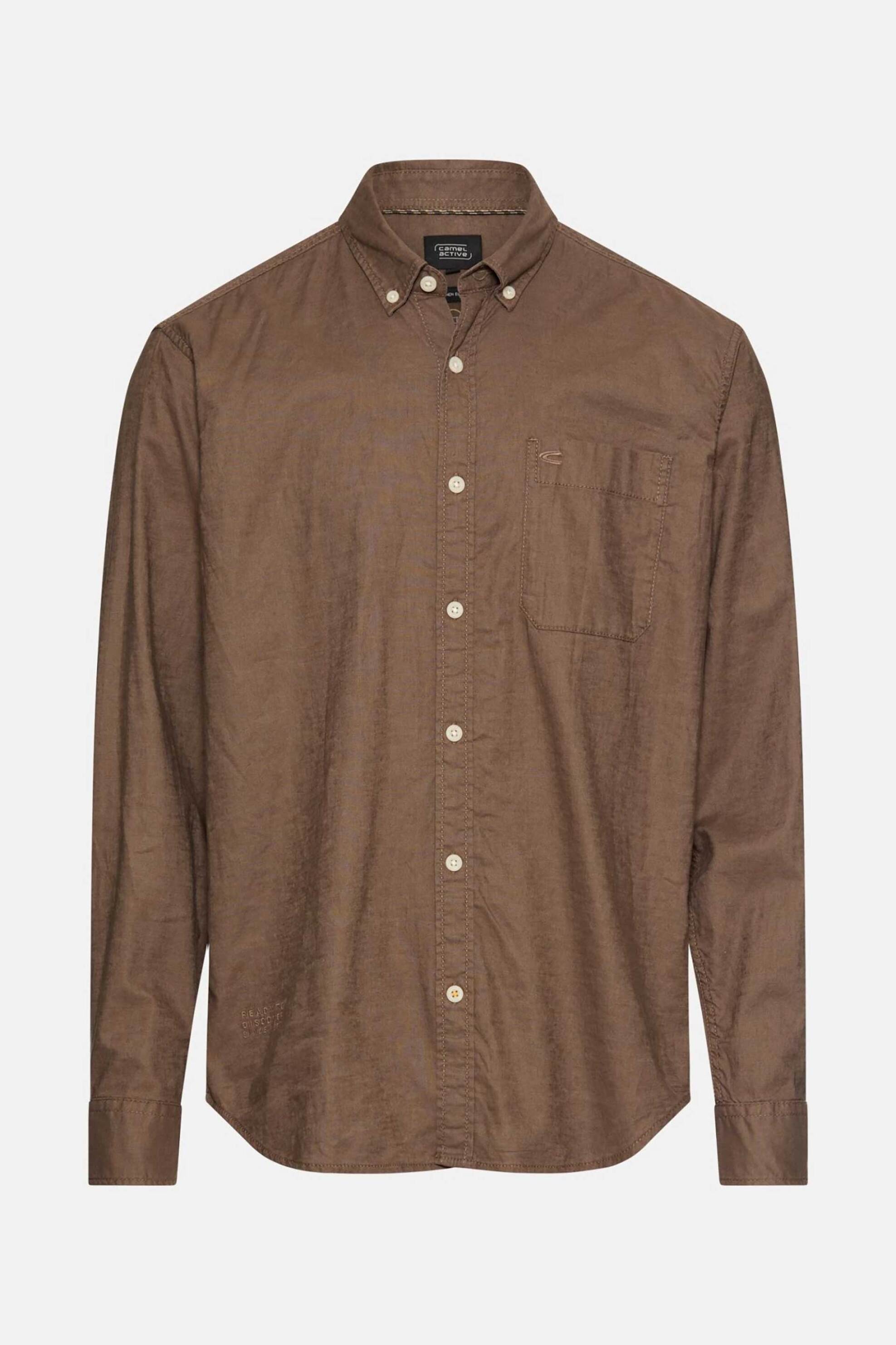Camel Active Ανδρικό Πουκάμισο Button Down με Τσέπη Και Κεντημένο Monogram Regular Fit - C261-409116-7S16 Καφέ