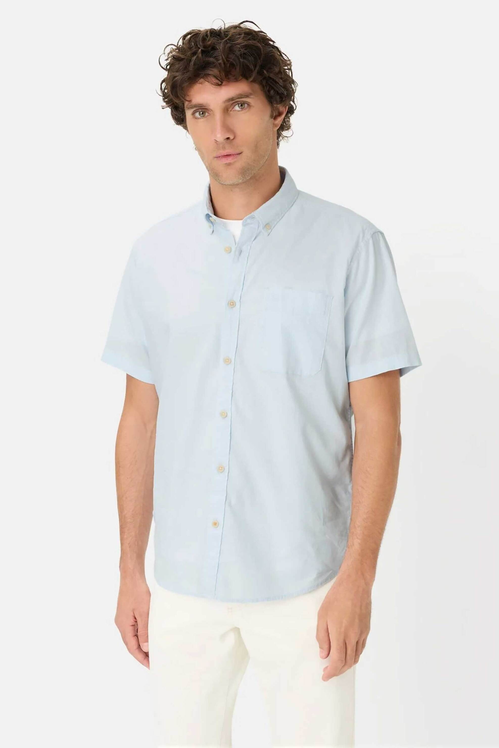 Camel Active ανδρικό κοντομάνικο πουκάμισο button down με τσέπη και κεντημένο monogram Regular Fit - C261-409256-7S56 Σιελ