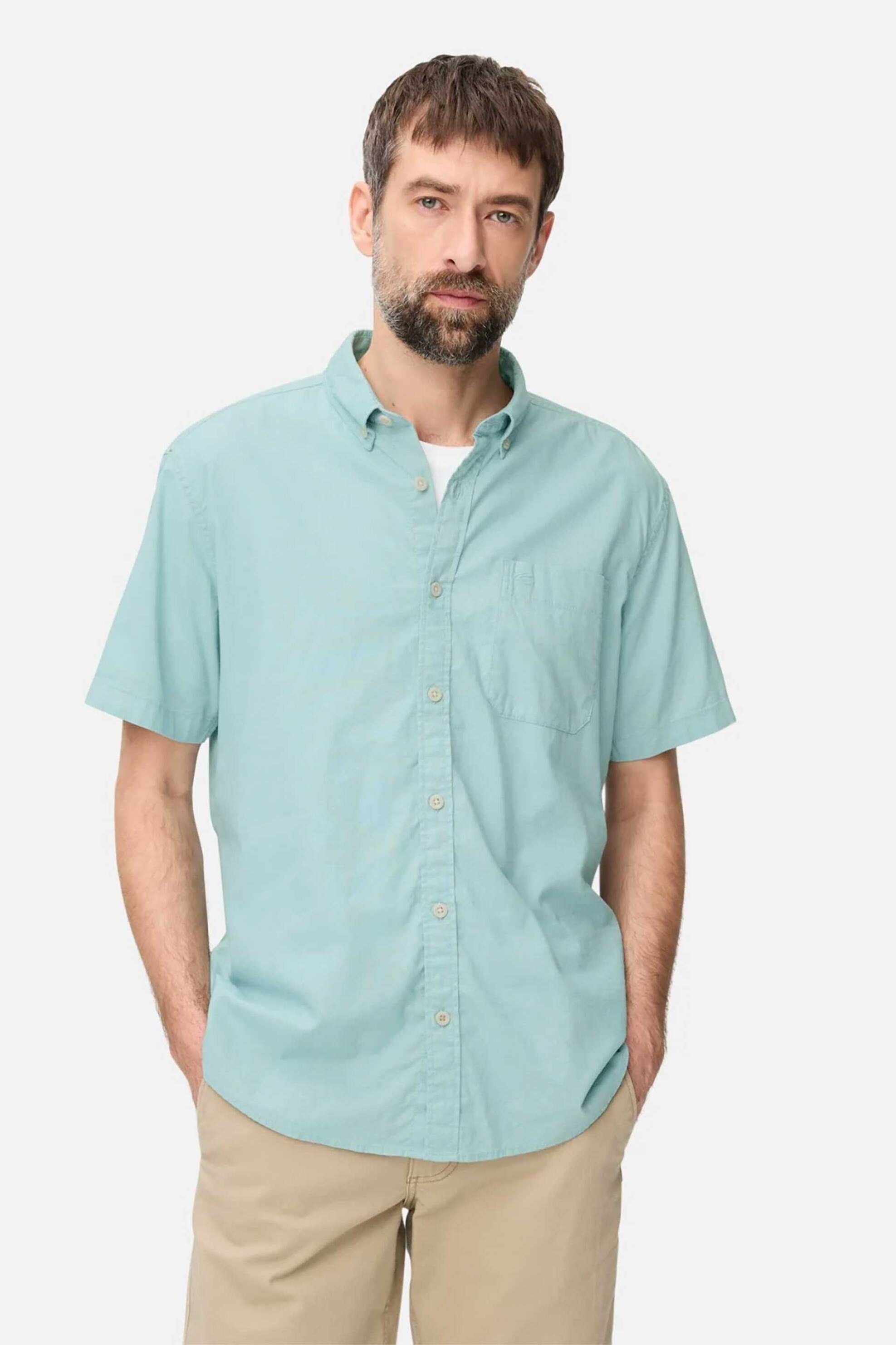 Camel Active ανδρικό κοντομάνικο πουκάμισο button down με τσέπη και κεντημένο monogram Regular Fit - C261-409256-7S56 Πράσινο Aqua