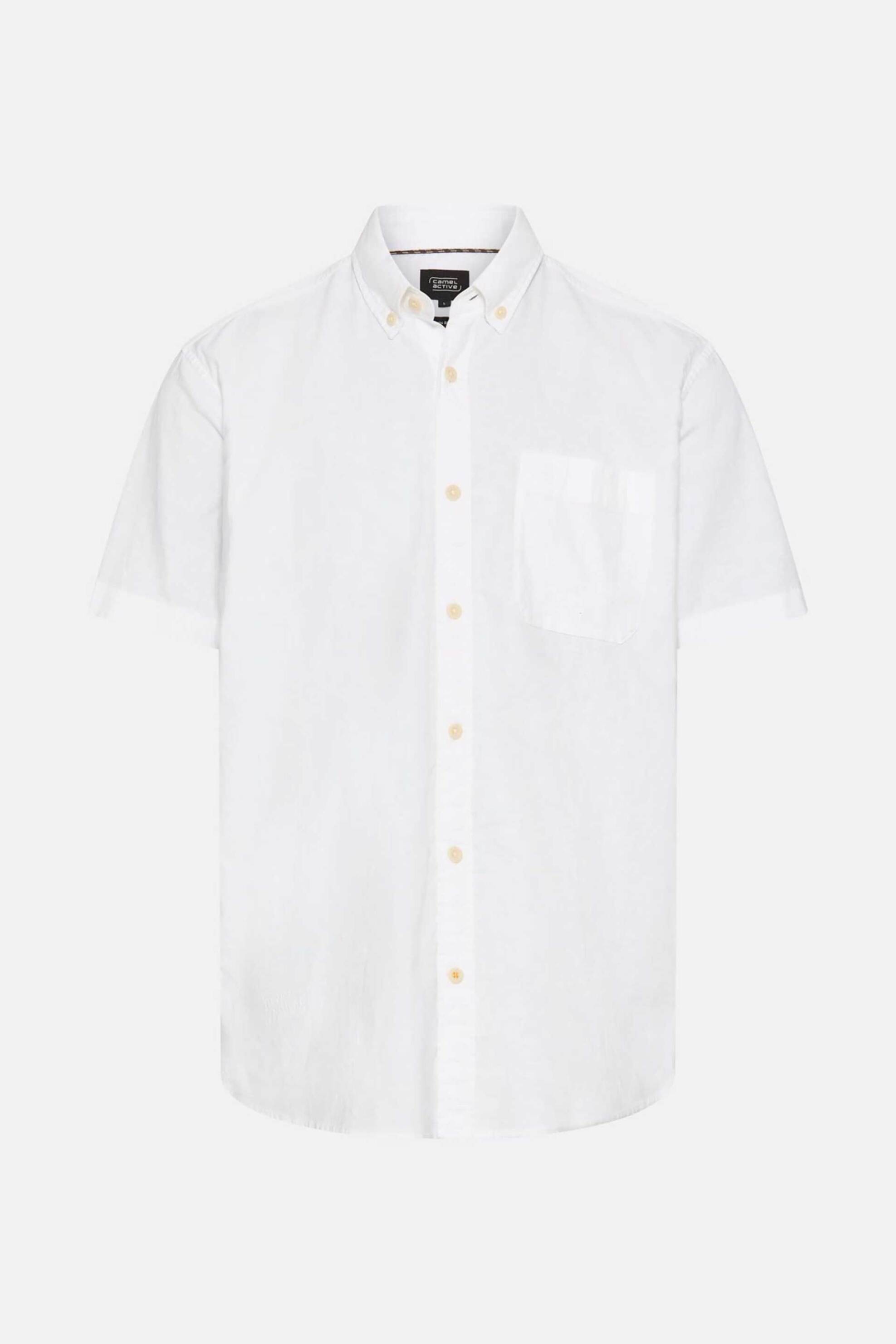 Camel Active Ανδρικό Κοντομάνικο Πουκάμισο Button Down με Τσέπη Και Κεντημένο Monogram Regular Fit - C261-409256-7S56 Λευκό