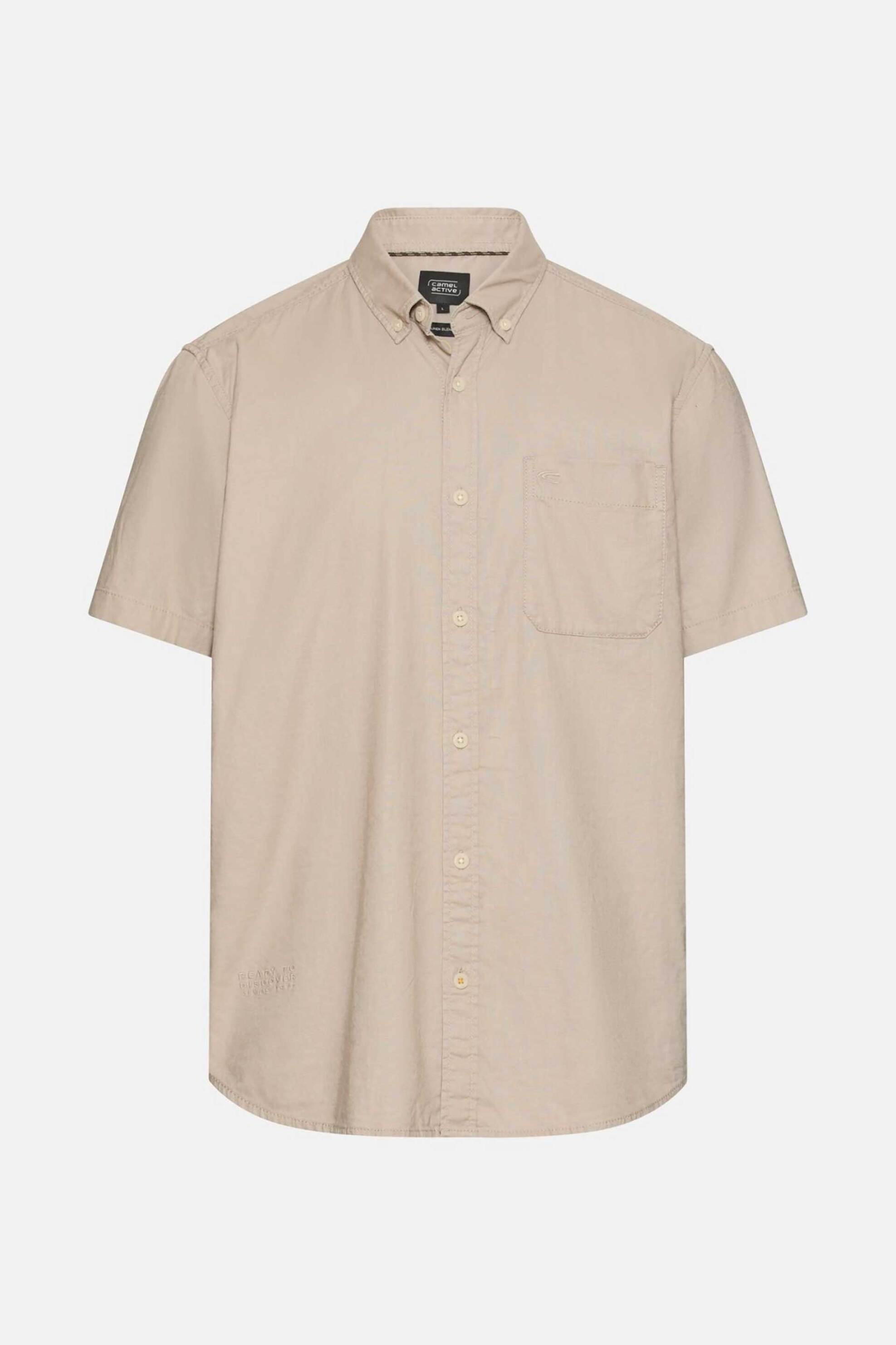 Camel Active Ανδρικό Κοντομάνικο Πουκάμισο Button Down με Τσέπη Και Κεντημένο Monogram Regular Fit - C261-409256-7S56 Μπεζ