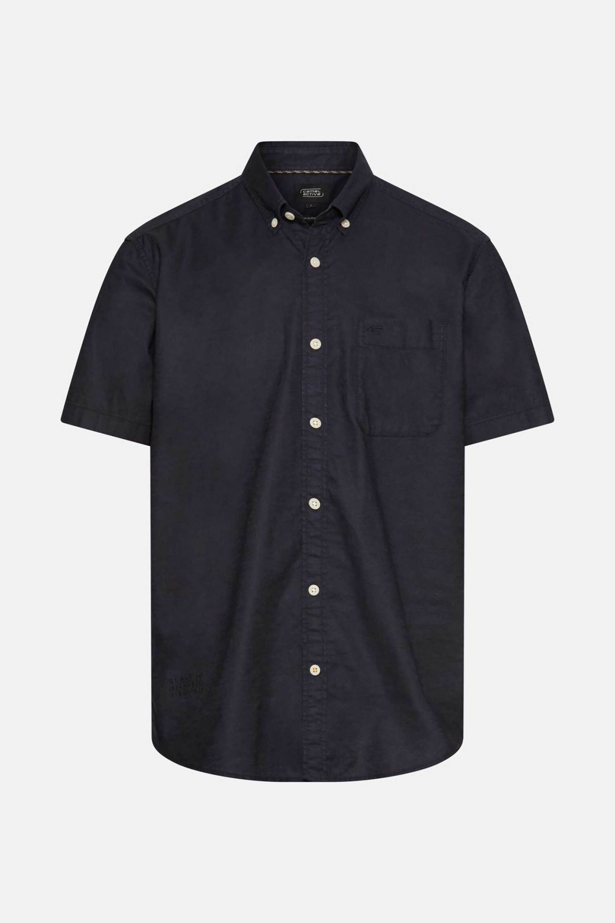 Camel Active Ανδρικό Κοντομάνικο Πουκάμισο Button Down με Τσέπη Και Κεντημένο Monogram Regular Fit - C261-409256-7S56 Μπλε Σκούρο