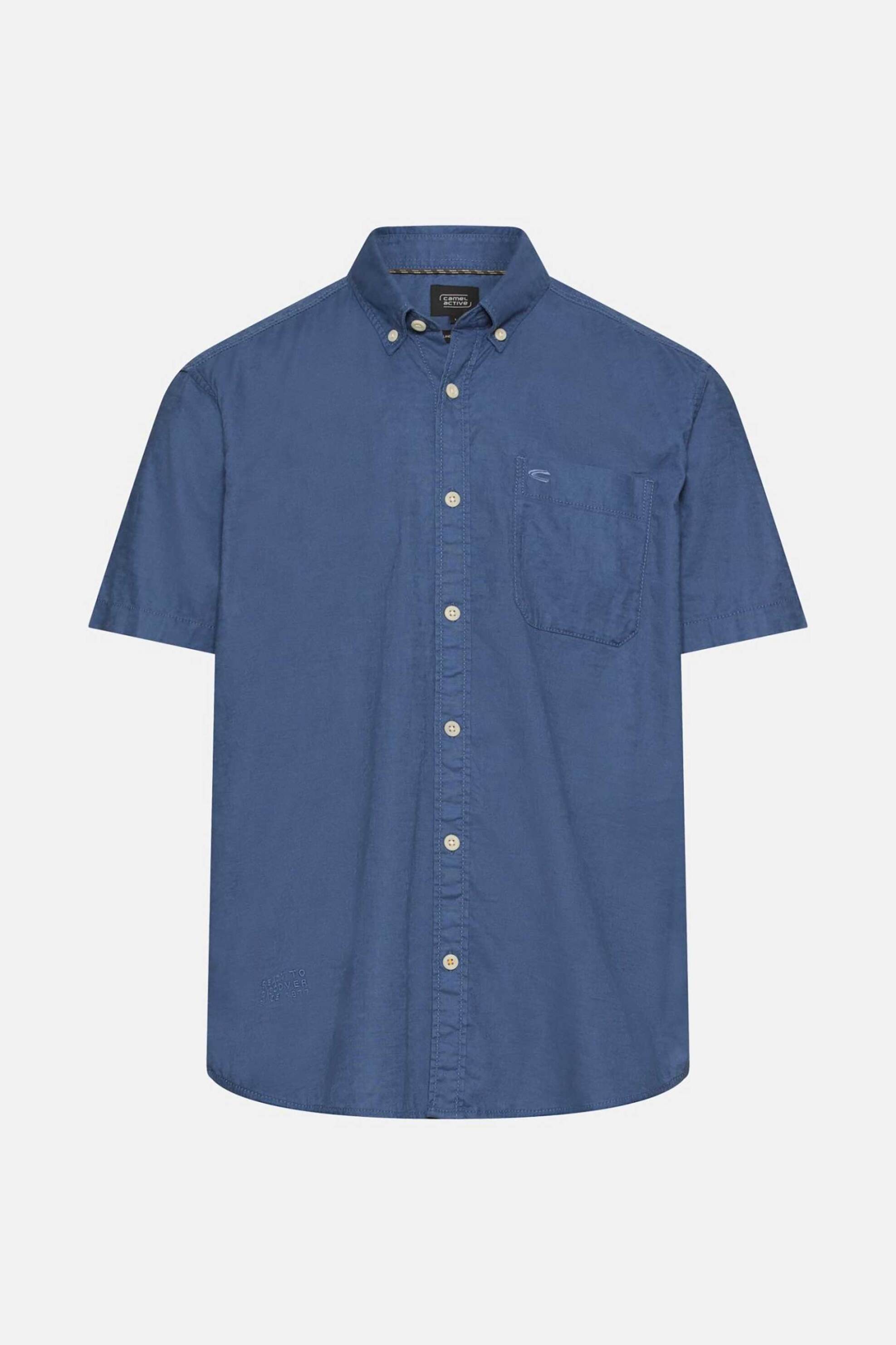 Camel Active Ανδρικό Κοντομάνικο Πουκάμισο Button Down με Τσέπη Και Κεντημένο Monogram Regular Fit - C261-409256-7S56 Μπλε