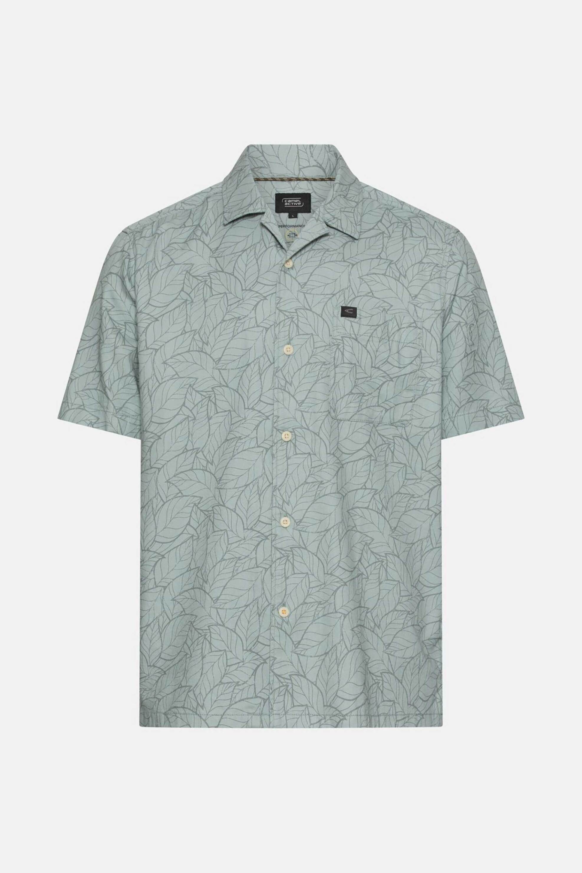 Camel Active Ανδρικό Κοντομάνικο Πουκάμισο με Leaf Print Και Τσέπη Monogram Regular Fit - C261-409265-7S65 Γκρι Γαλάζιο