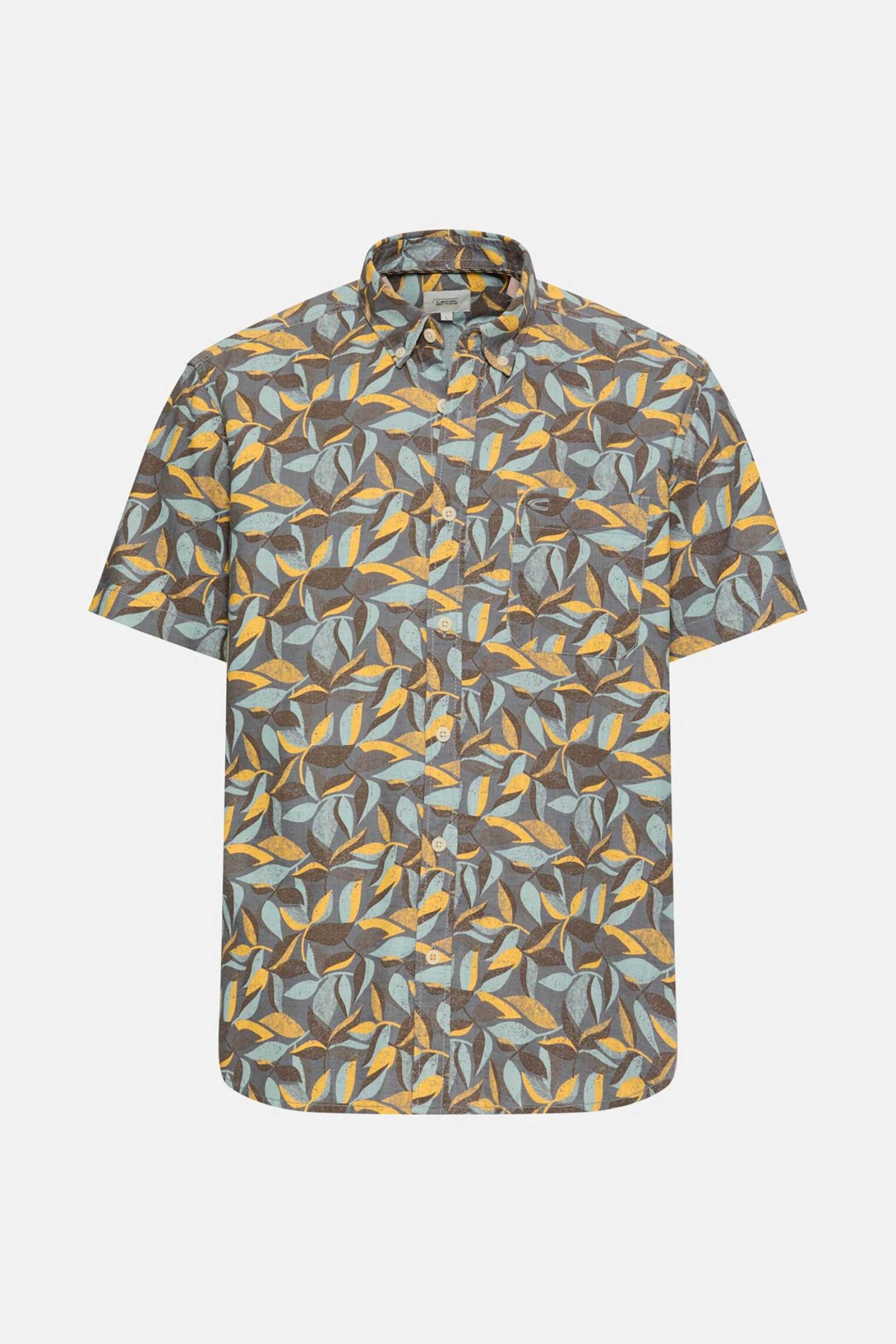 Camel Active Ανδρικό Κοντομάνικο Πουκάμισο Button Down με Leaf Print Και Τσέπη Κεντημένο Monogram Regular Fit - C261-409274-7S74 Κίτρινο