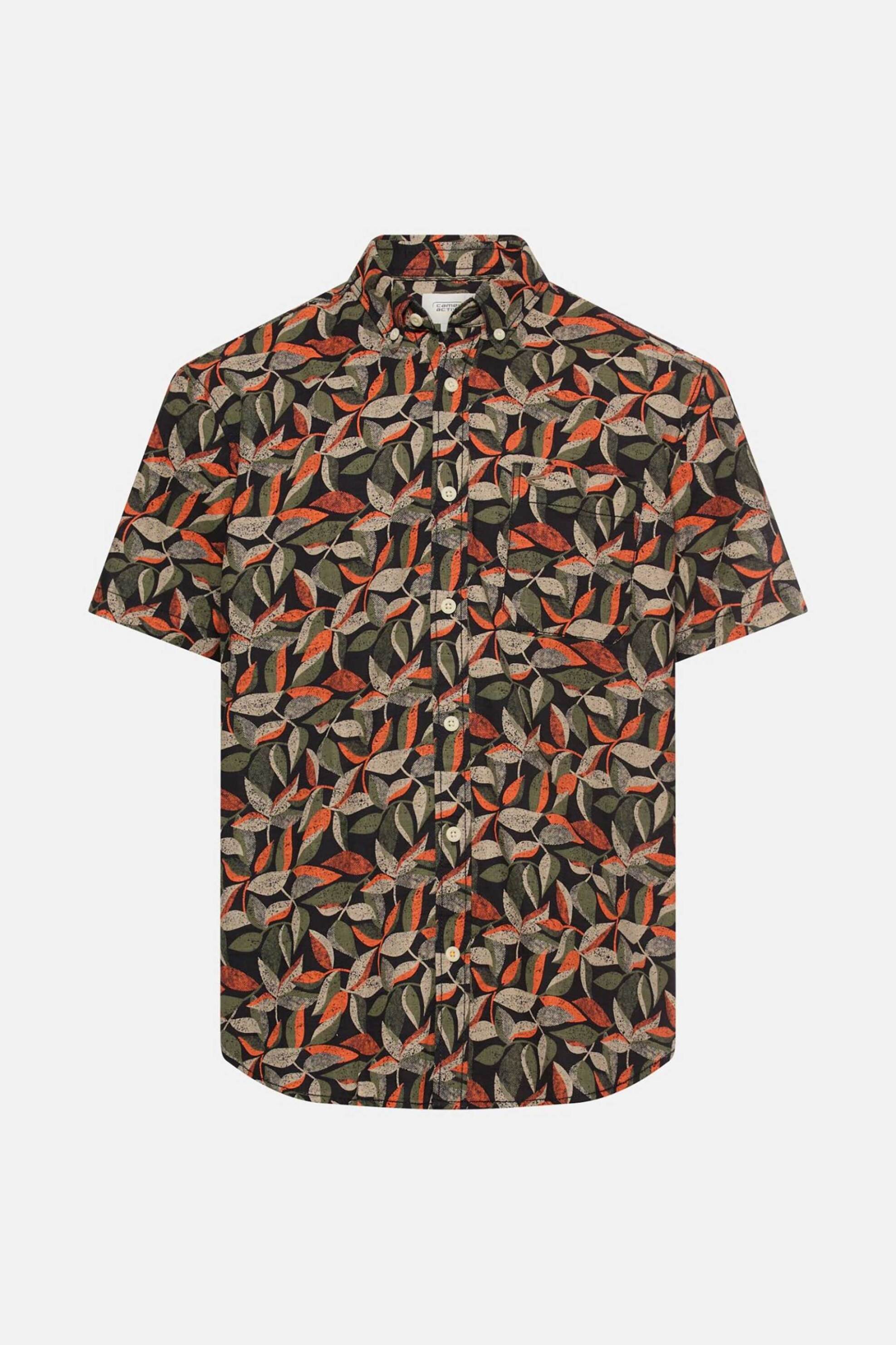 Camel Active Ανδρικό Κοντομάνικο Πουκάμισο Button Down με Leaf Print Και Τσέπη Κεντημένο Monogram Regular Fit - C261-409274-7S74 Πορτοκαλί