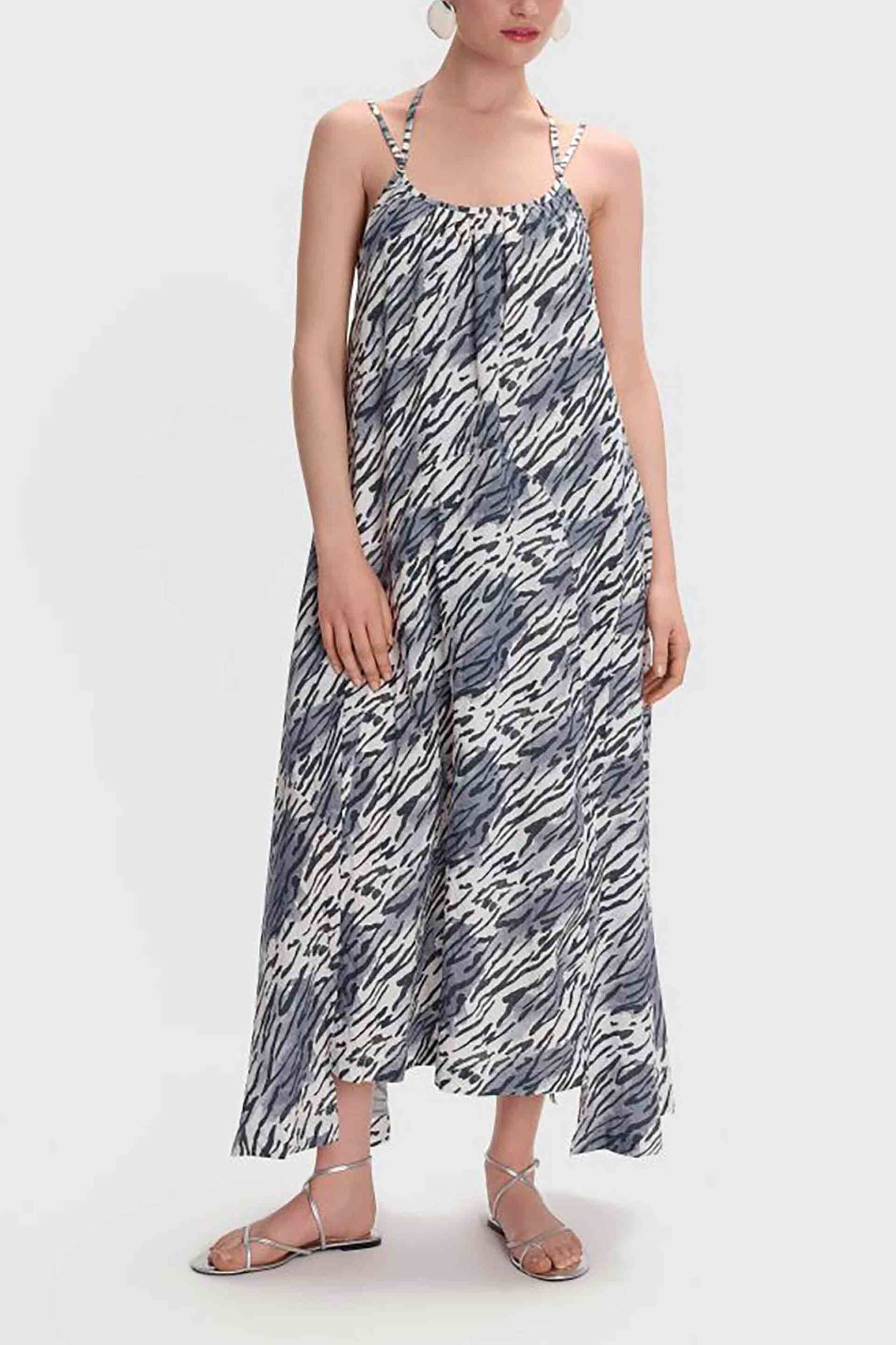 'ALE 'ALE γυναικείο maxi φόρεμα αμάνικο με zebra print - 8921016 Ασπρόμαυρο