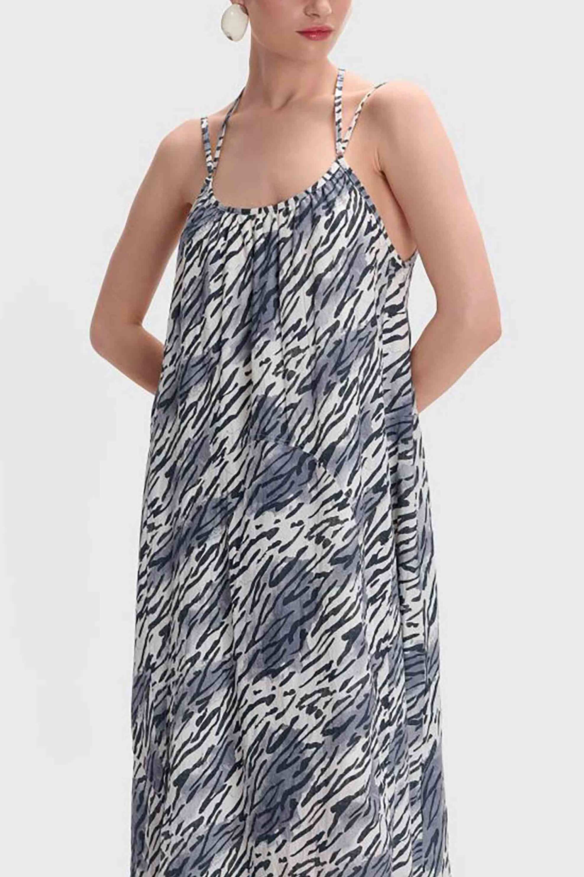 'ALE γυναικείο maxi φόρεμα αμάνικο με zebra print - 8921016 Ασπρόμαυρο φωτογραφία