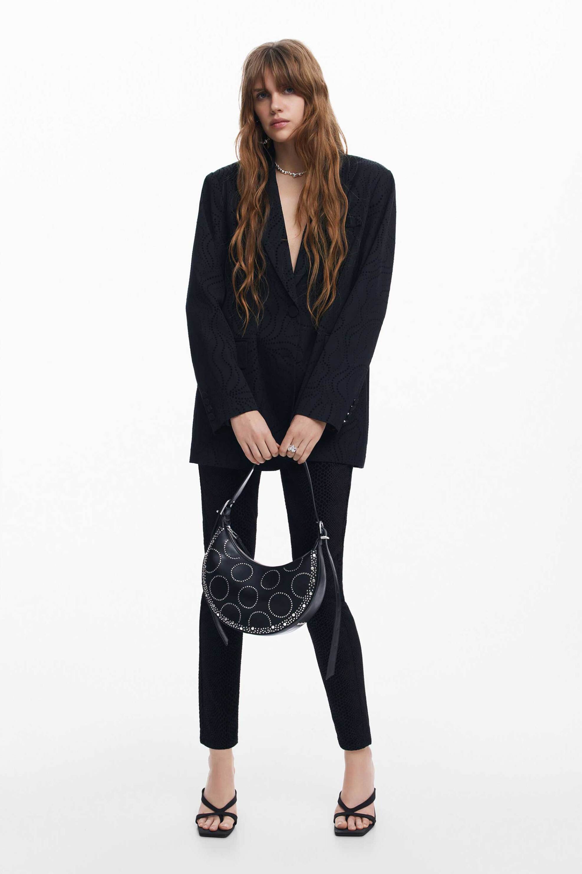 Desigual γυναικείο παντελόνι πεντάτσεπο με snakeskin print Slim Fit - 24WWPW35 Μαύρο