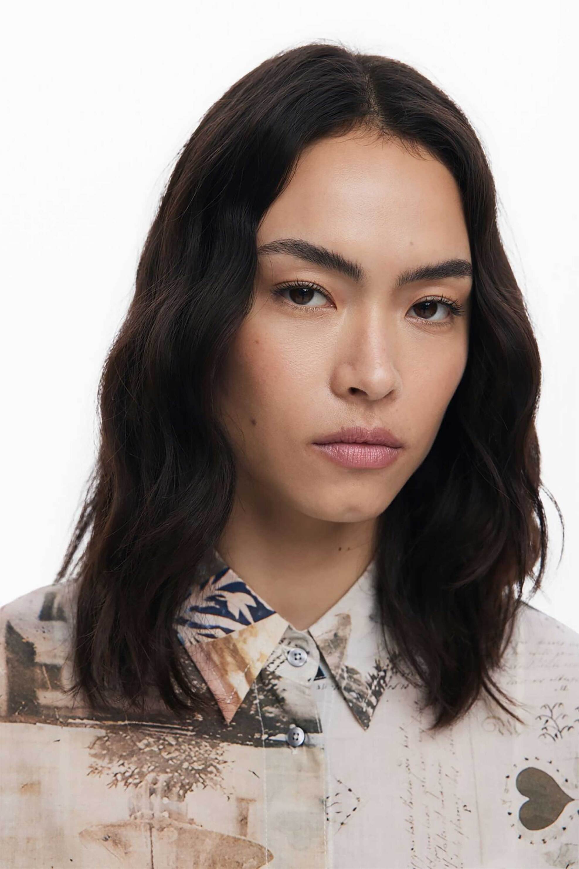 Desigual γυναικείo πουκάμισο με arty print "Photoposta" - 25WWCW18 Καφέ φωτογραφία