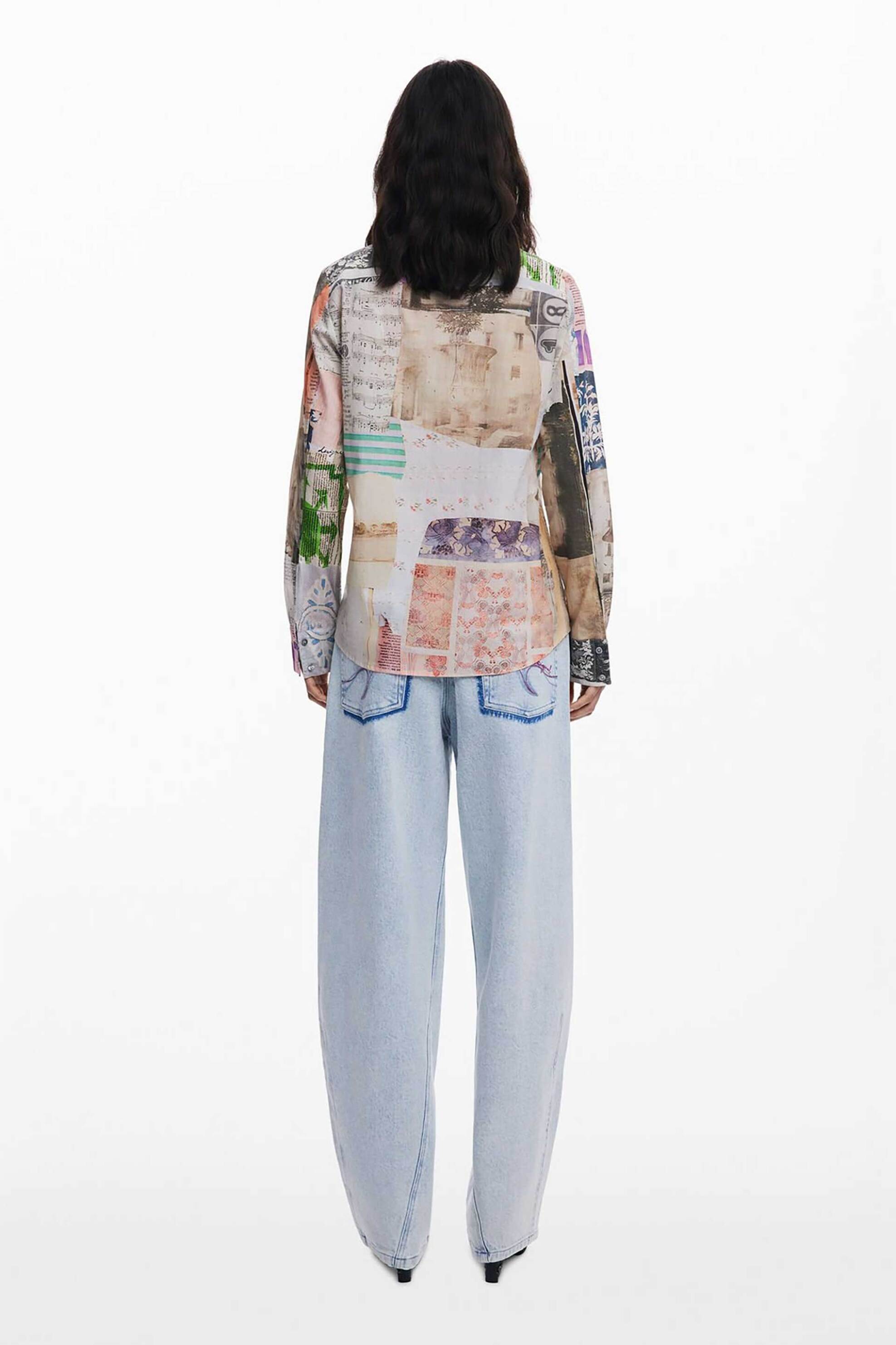 Desigual γυναικείo πουκάμισο με arty print "Photoposta" - 25WWCW18 Καφέ φωτογραφία