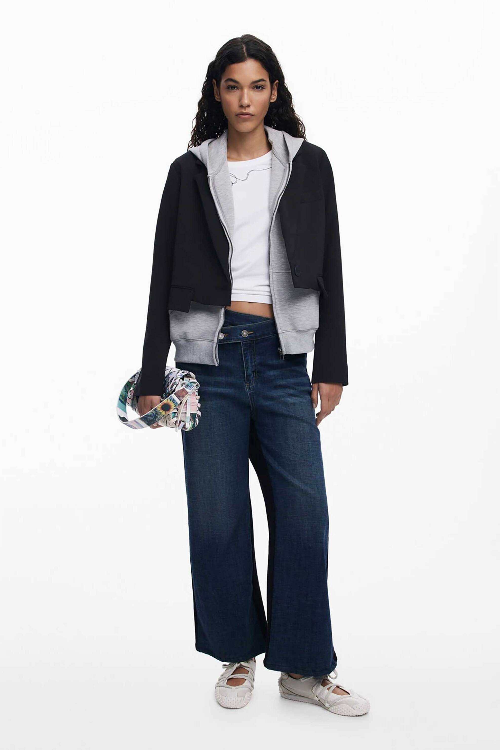 DESIGUAL Desigual γυναικείo τζιν παντελόνι καμπάνα Cropped Flare Fit "Twist" - 25WWDD14 Denim Blue Σκούρο