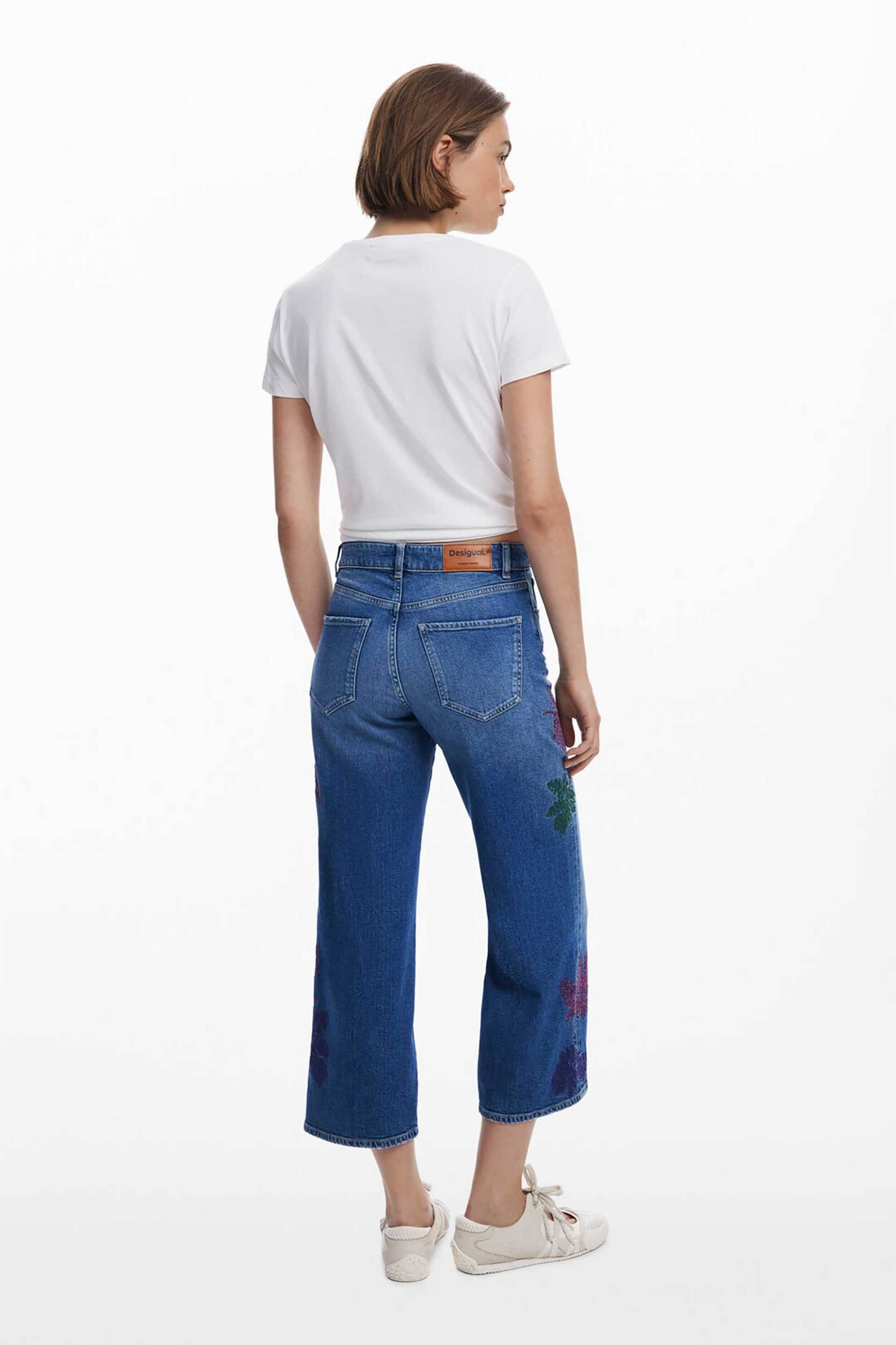 Desigual γυναικείo τζιν παντελόνι culotte με floral κεντήματα "Botani" - 25WWDD21 Denim Blue φωτογραφία