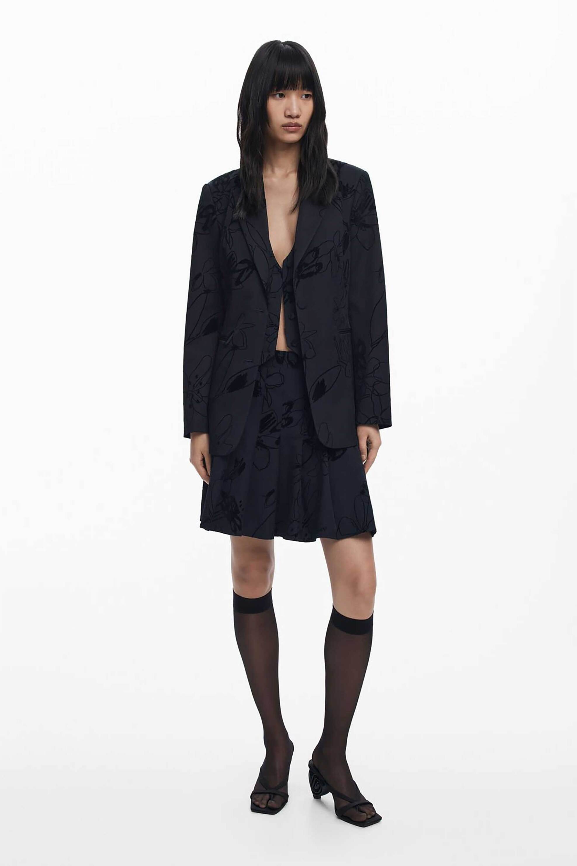 Desigual γυναικείο σακάκι με floral σχέδια από βελούδο "Flockarty" - 25WWEW19 Μαύρο φωτογραφία