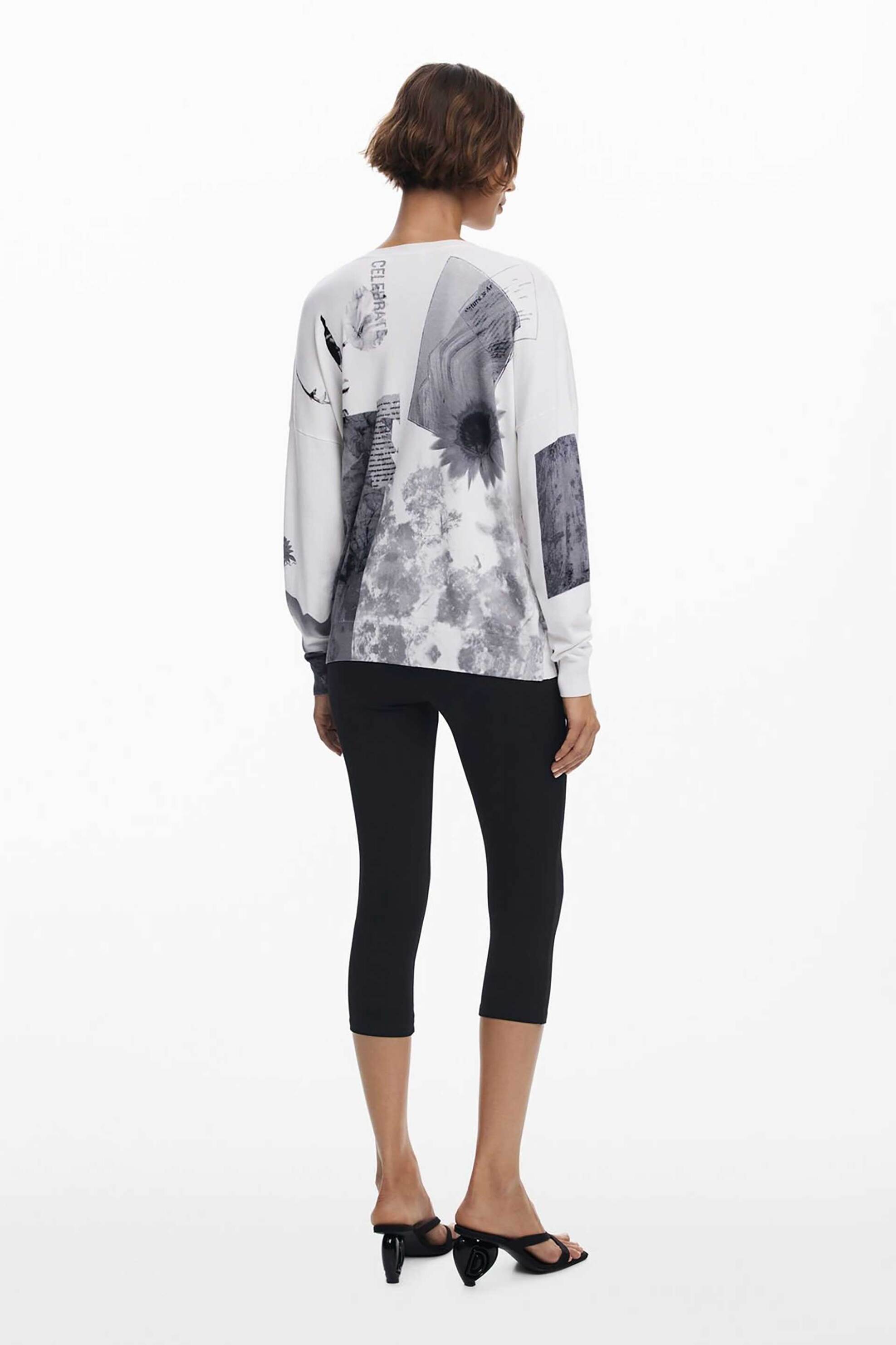 Desigual γυναικείo λεπτό πουλόβερ με collage print Relaxed Fit "Gotemburgo" - 25WWJF15 Λευκό φωτογραφία