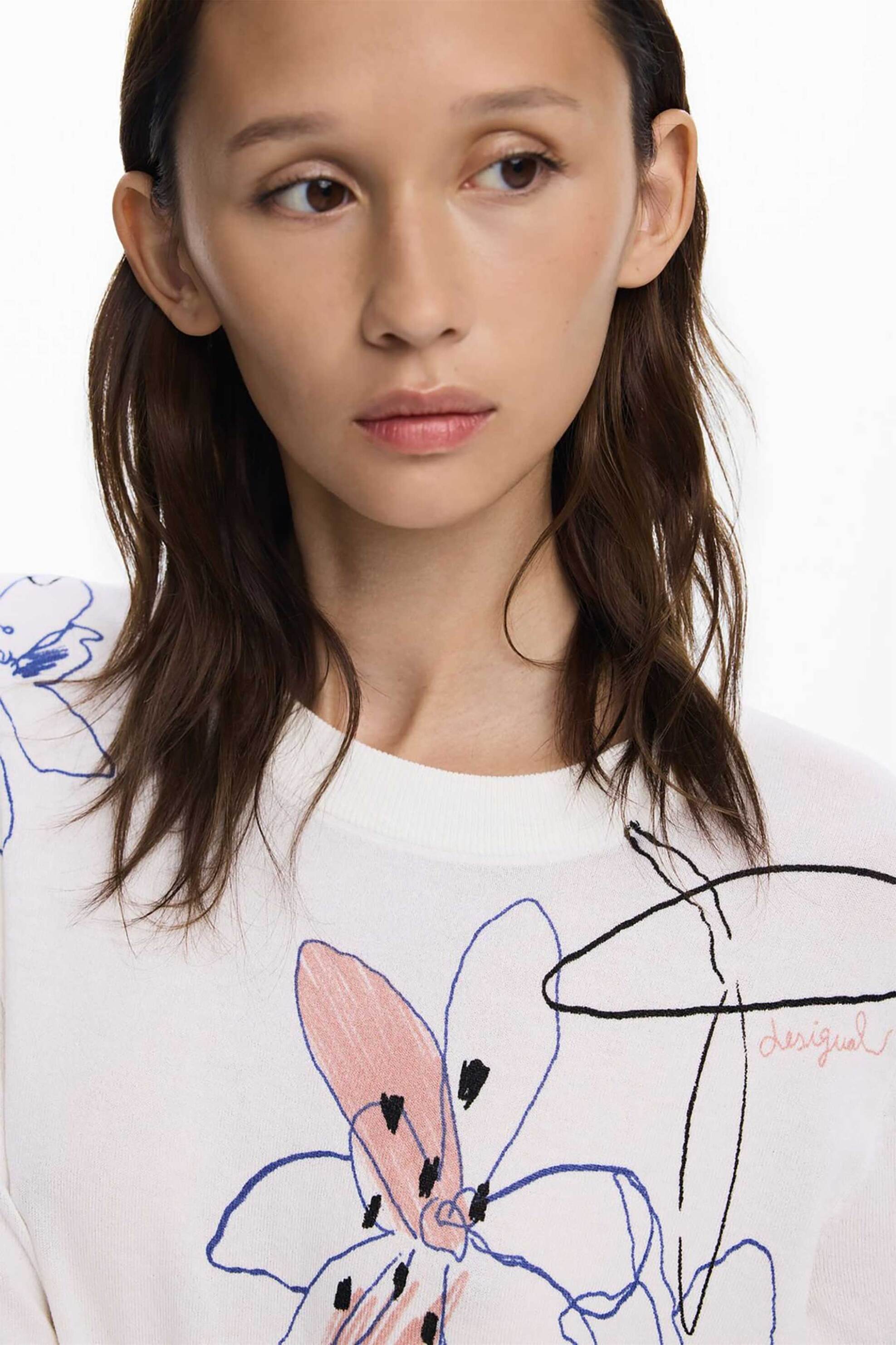 Desigual γυναικείo λεπτό πουλόβερ με floral print Regular Fit "Arty" - 25WWJF33 Λευκό φωτογραφία