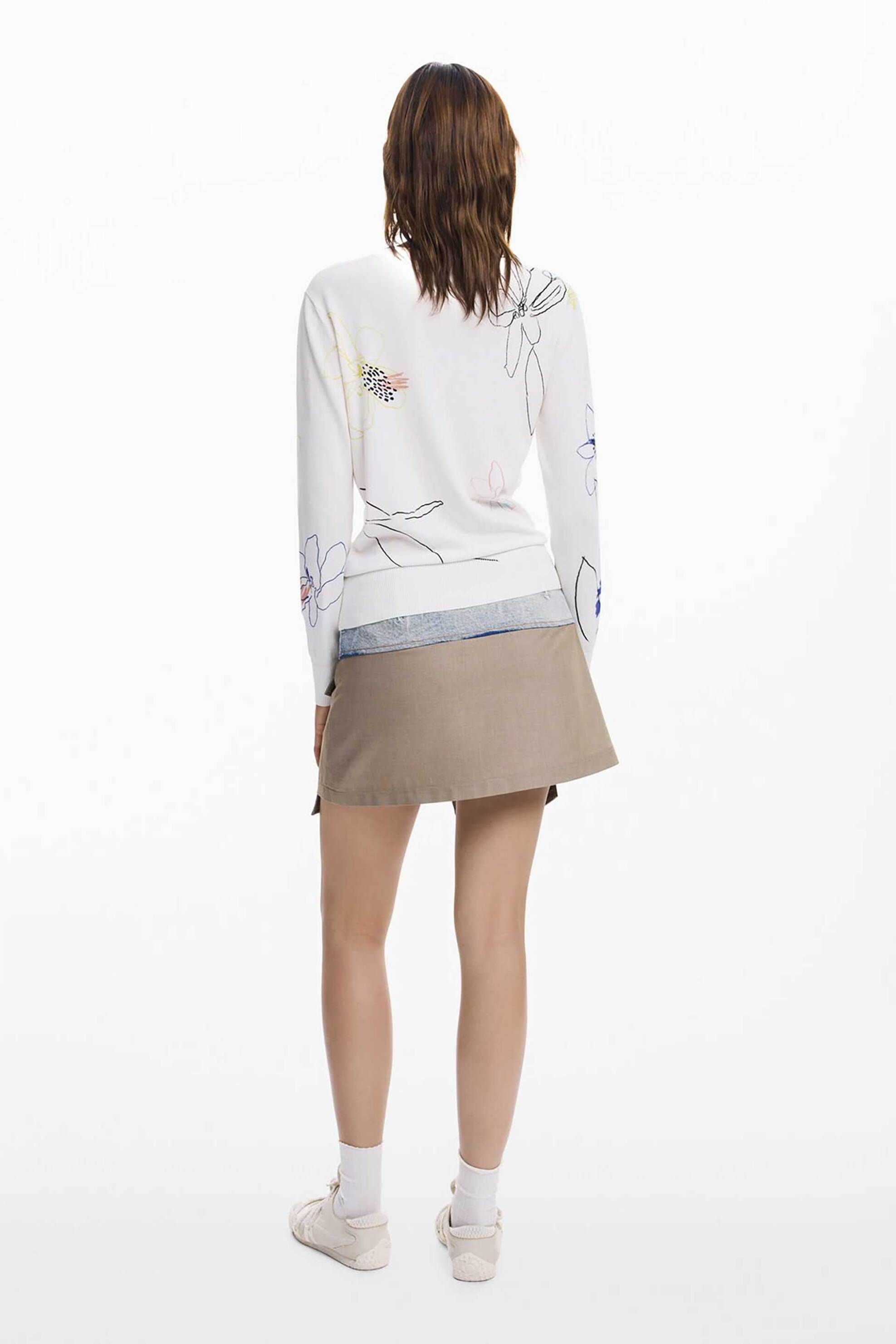 Desigual γυναικείo λεπτό πουλόβερ με floral print Regular Fit "Arty" - 25WWJF33 Λευκό φωτογραφία