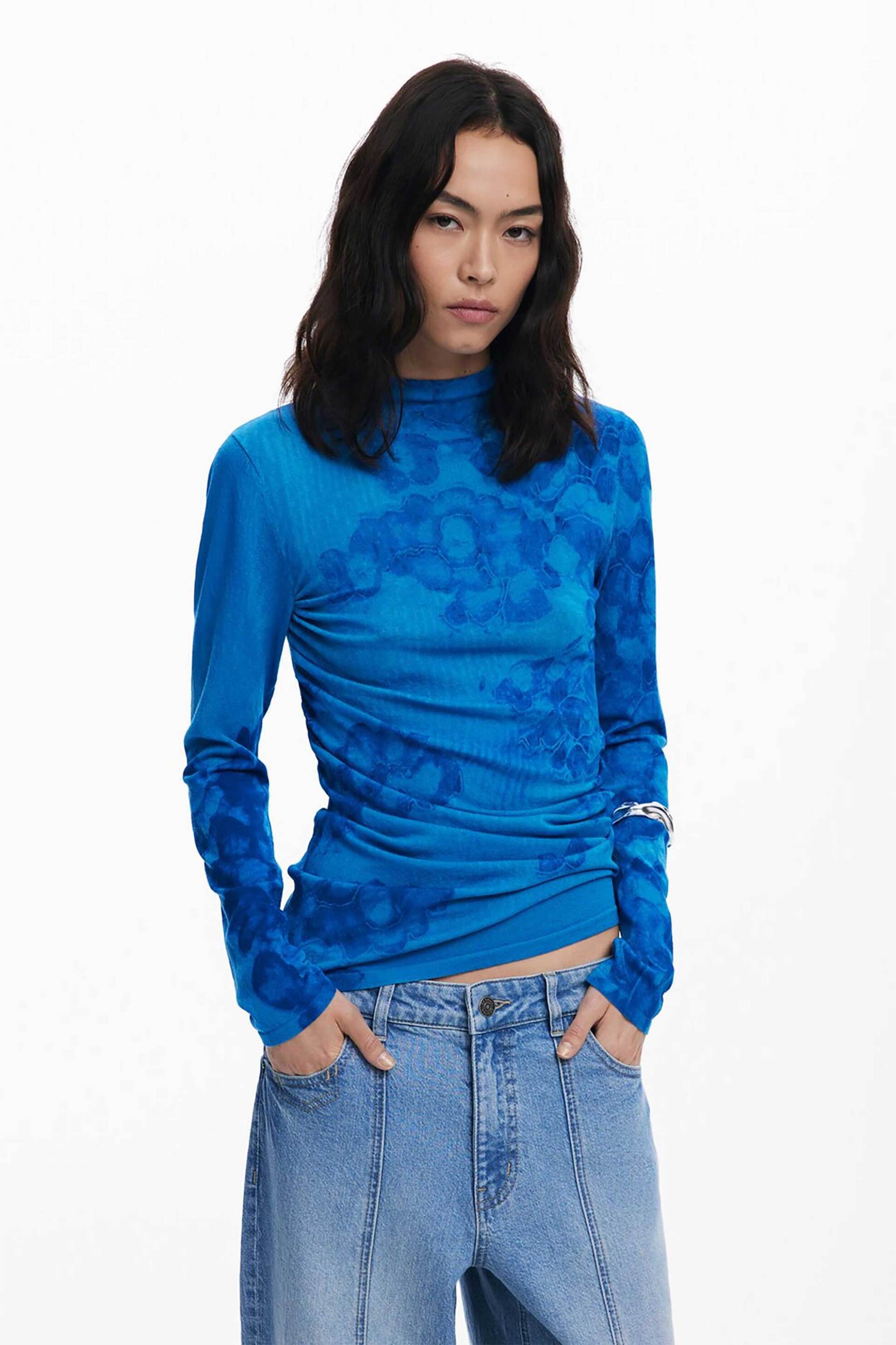 DESIGUAL Desigual γυναικείo λεπτό πουλόβερ με floral print Regular Fit "Ottawa" - 25WWJF38 Μπλε Σκούρο