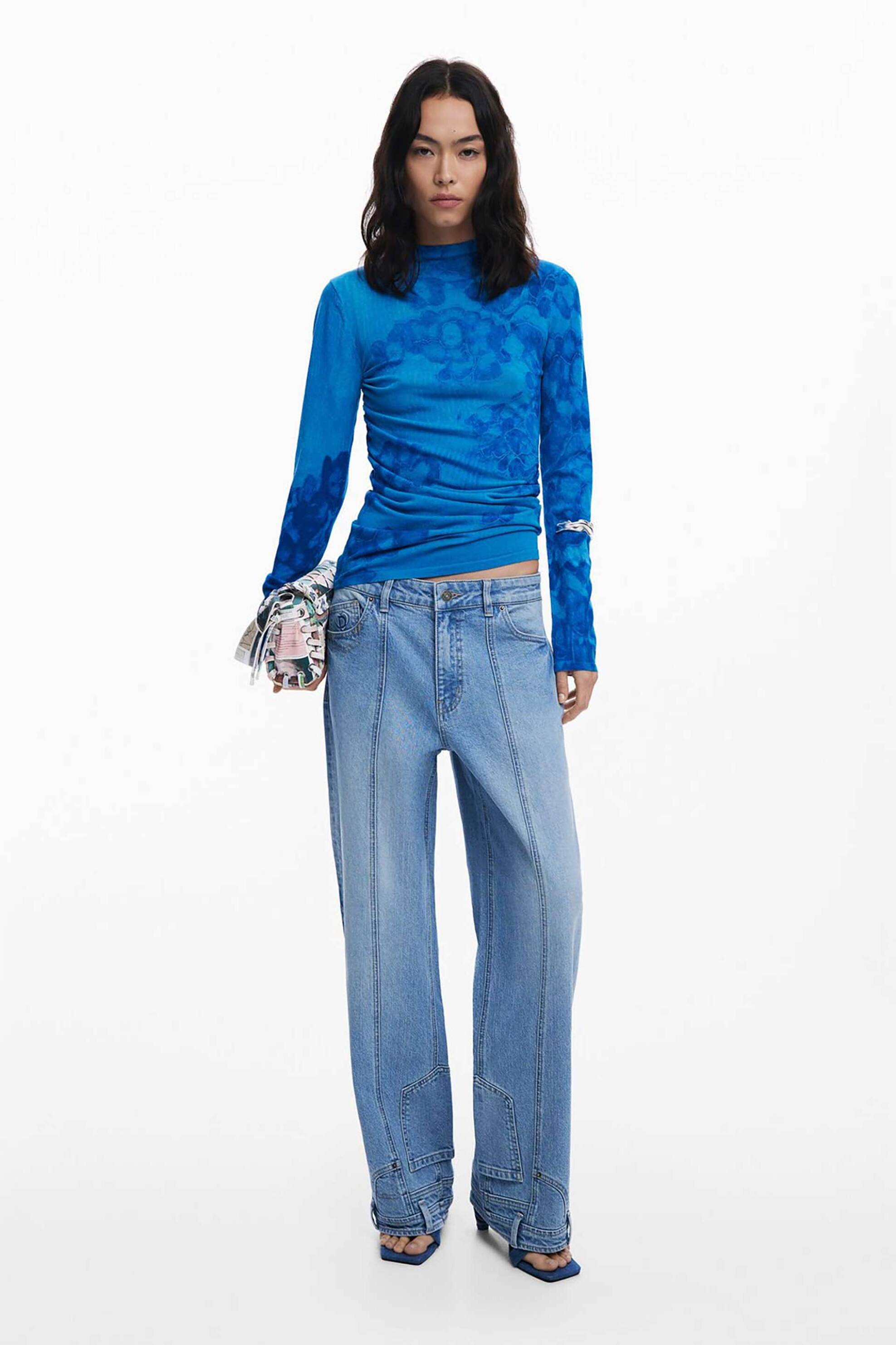 Desigual γυναικείo λεπτό πουλόβερ με floral print Regular Fit "Ottawa" - 25WWJF38 Μπλε Σκούρο φωτογραφία