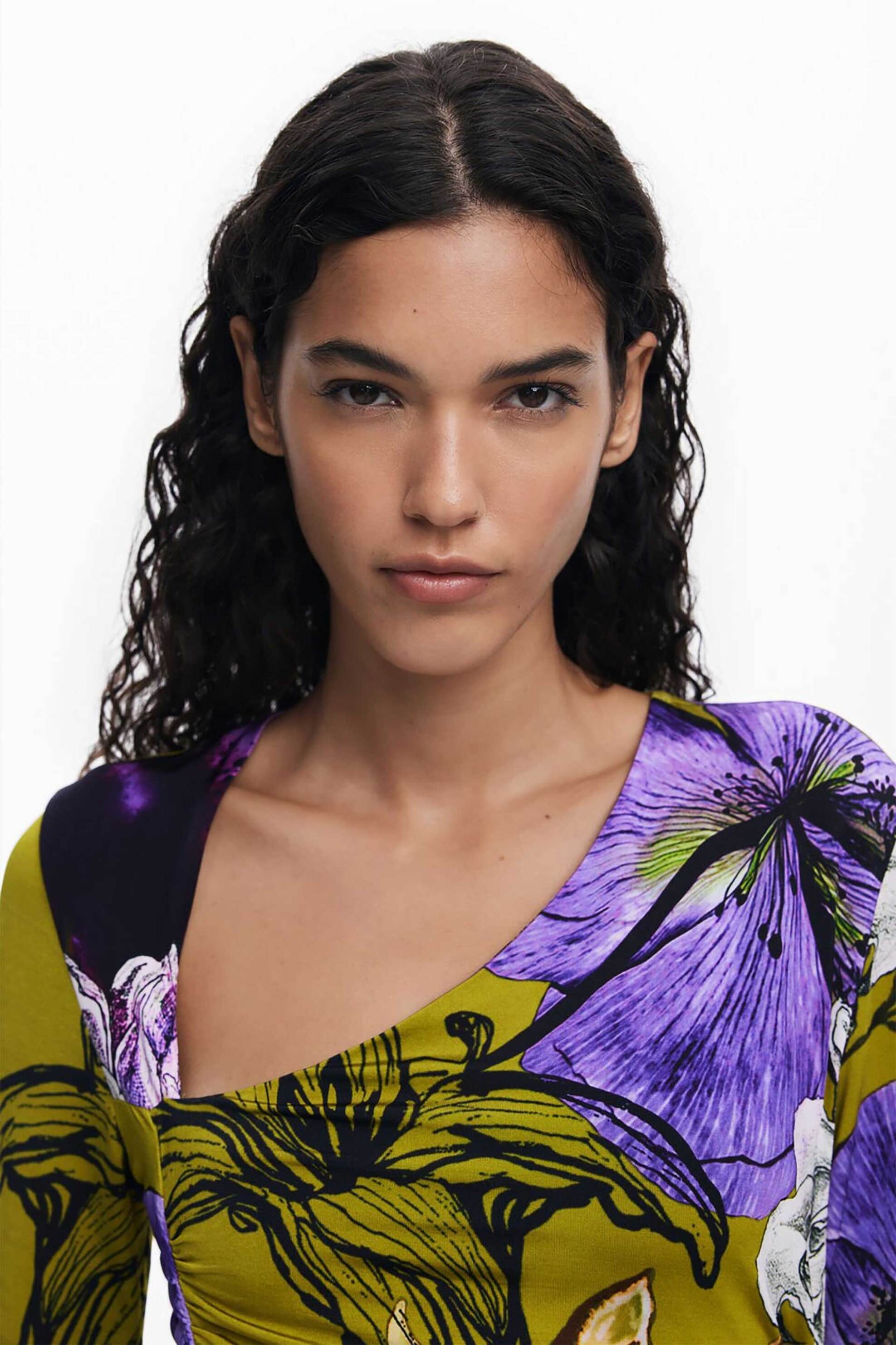 Desigual γυναικείο midi φόρεμα με floral print Slim Fit "Neckline Lacroix" - 25WWVK37 Πράσινο φωτογραφία