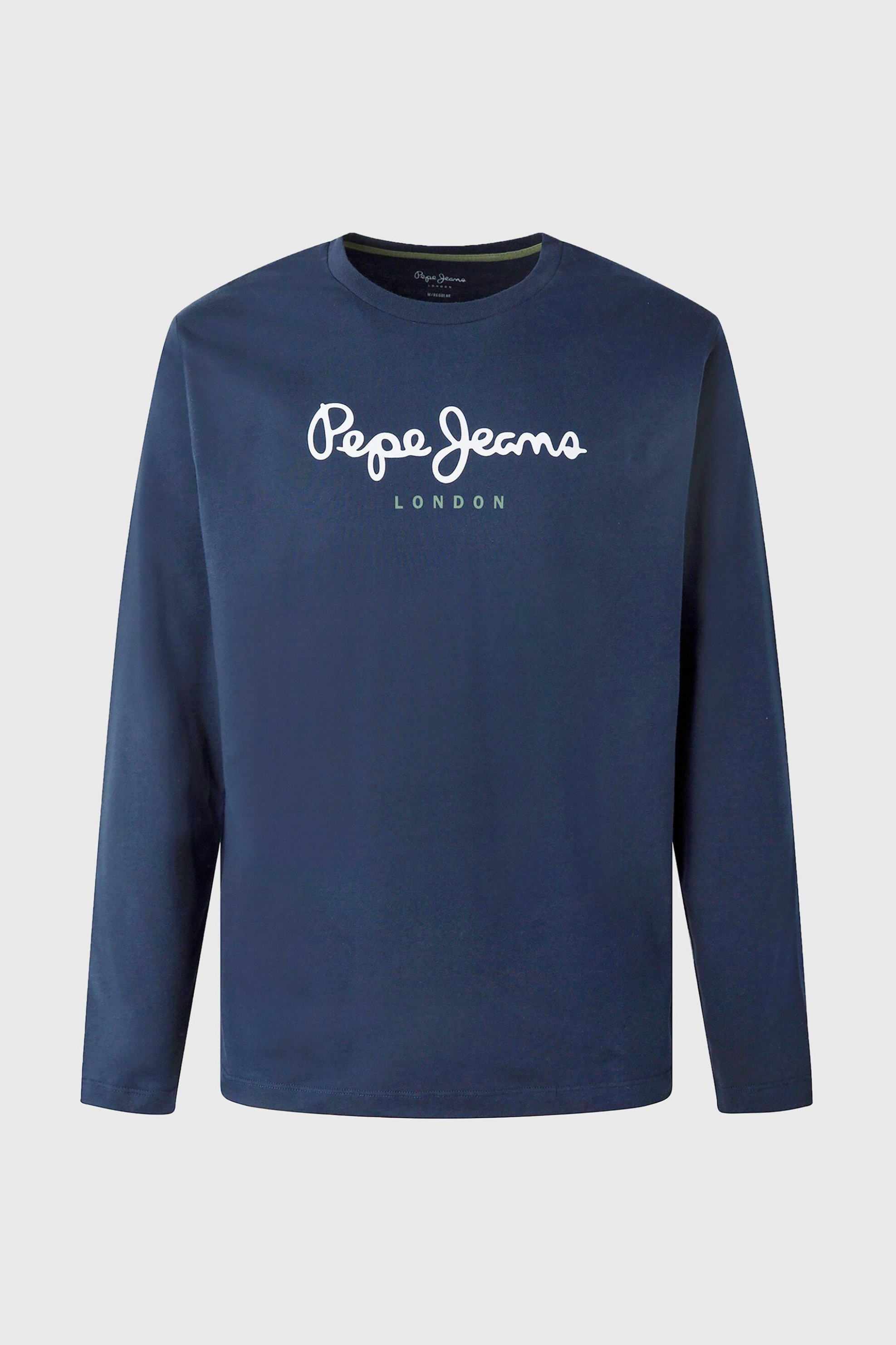 Pepe Jeans Ανδρική Μακρυμάνικη Μπλούζα με Logo Print Regular Fit Camiseta - Pm508209 Μπλε Σκούρο