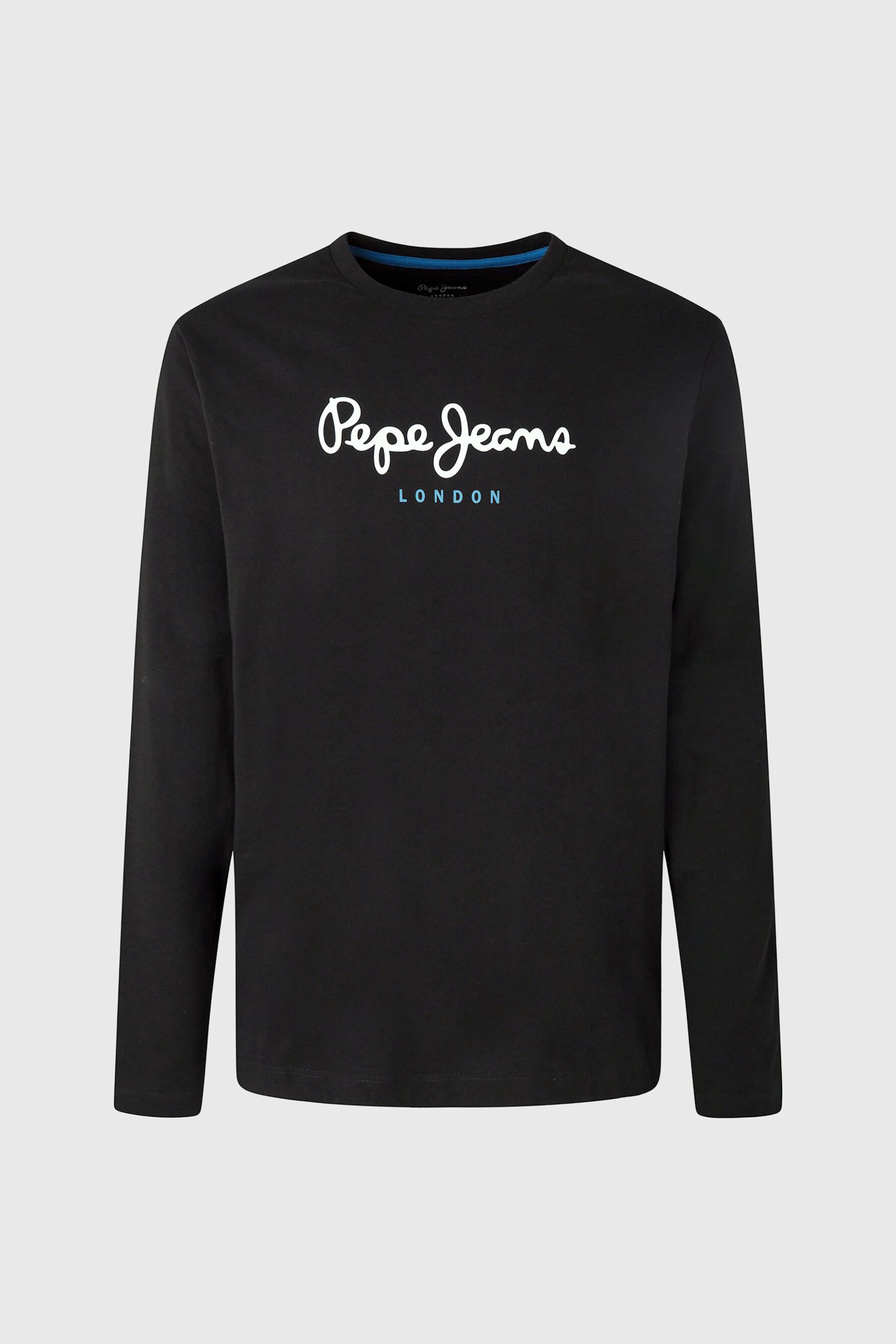 Pepe Jeans Ανδρική Μακρυμάνικη Μπλούζα με Logo Print Regular Fit Camiseta - Pm508209 Μαύρο