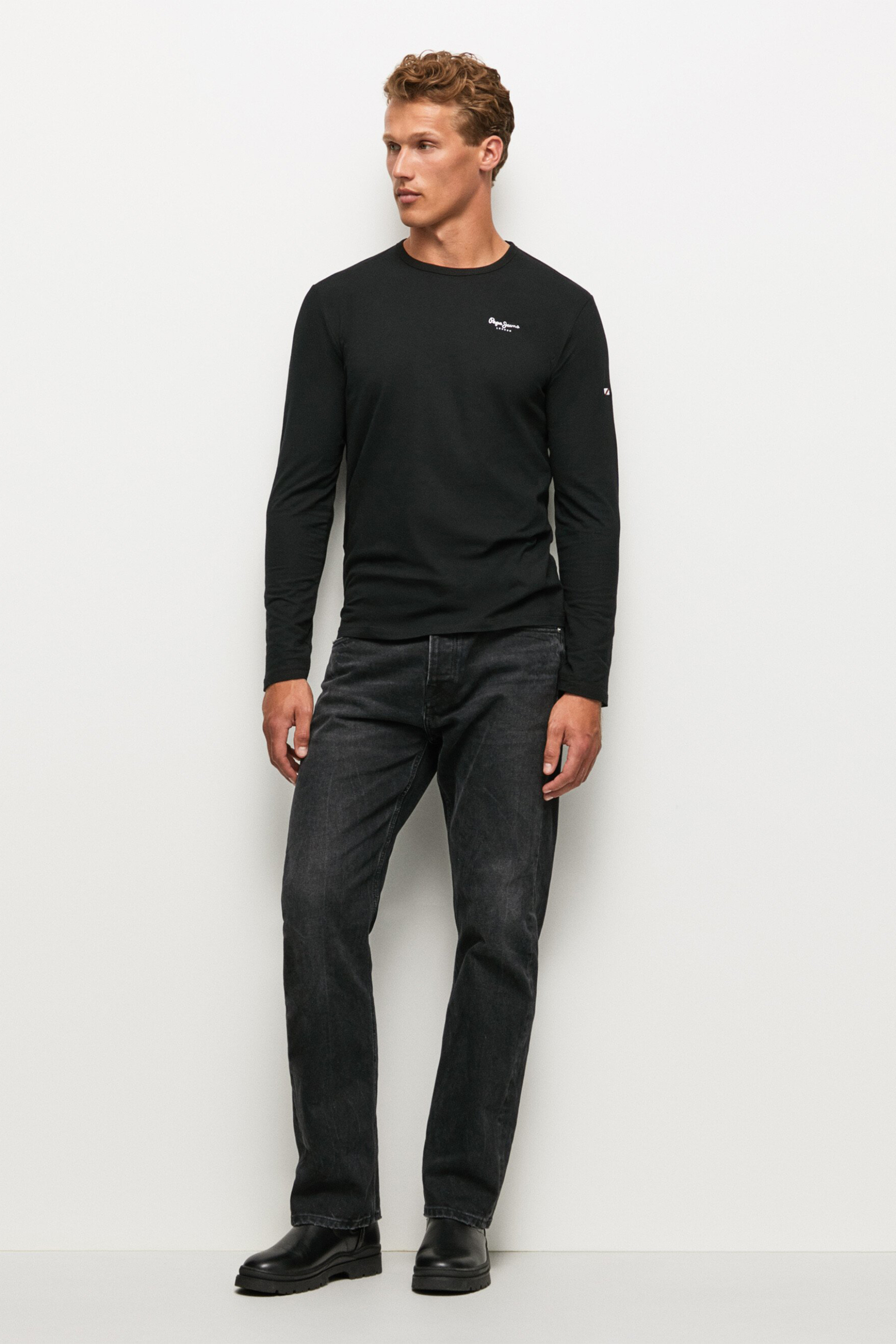 Pepe Jeans ανδρική μπλούζα μονόχρωμη με logo print "Original Basic 2" - PM508211 Μαύρο φωτογραφία