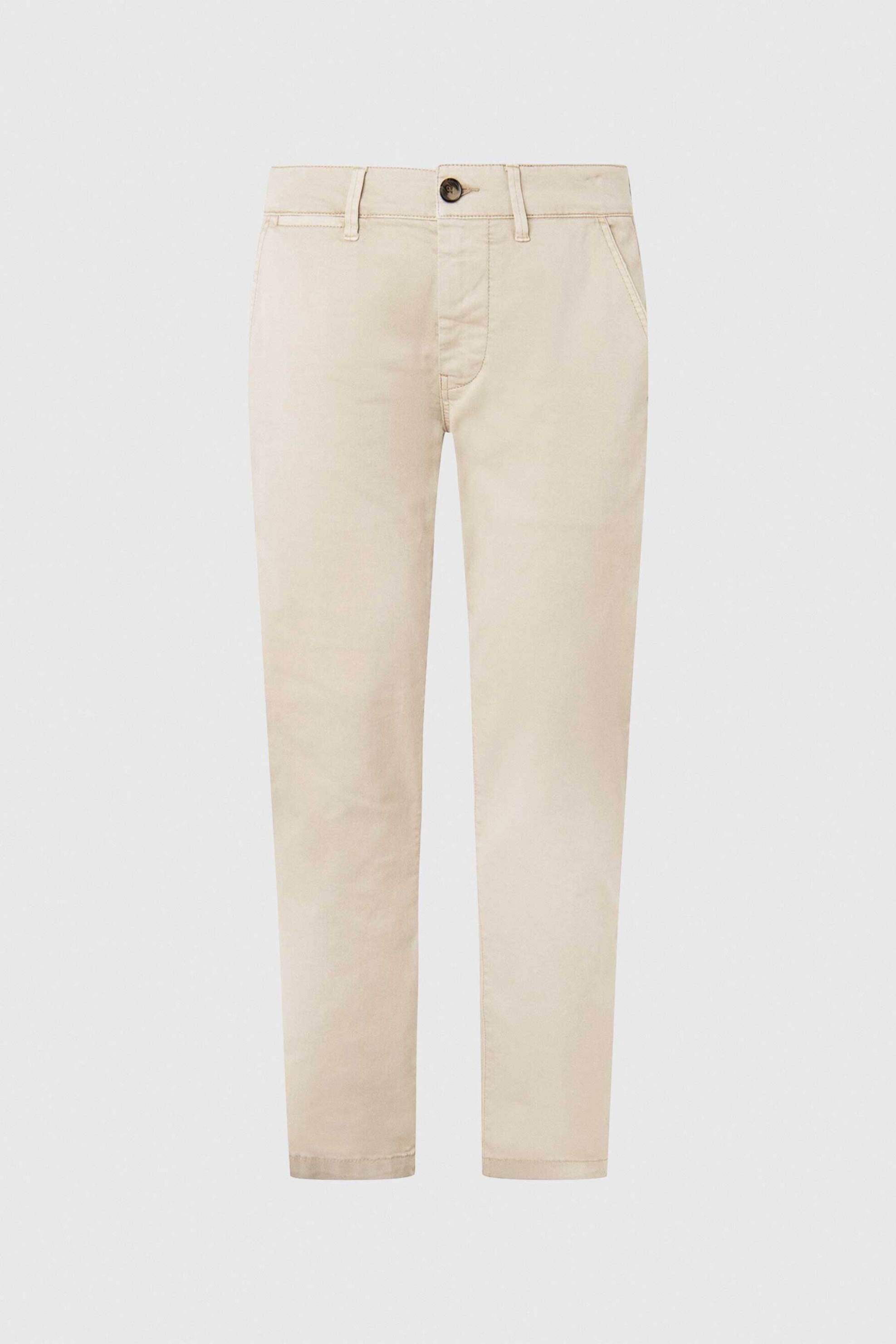 Pepe Jeans Ανδρικό Chino Παντελόνι Μονόχρωμο με Logo Patch Στο Πλάι Sloane - Pm211491C342 Μπεζ
