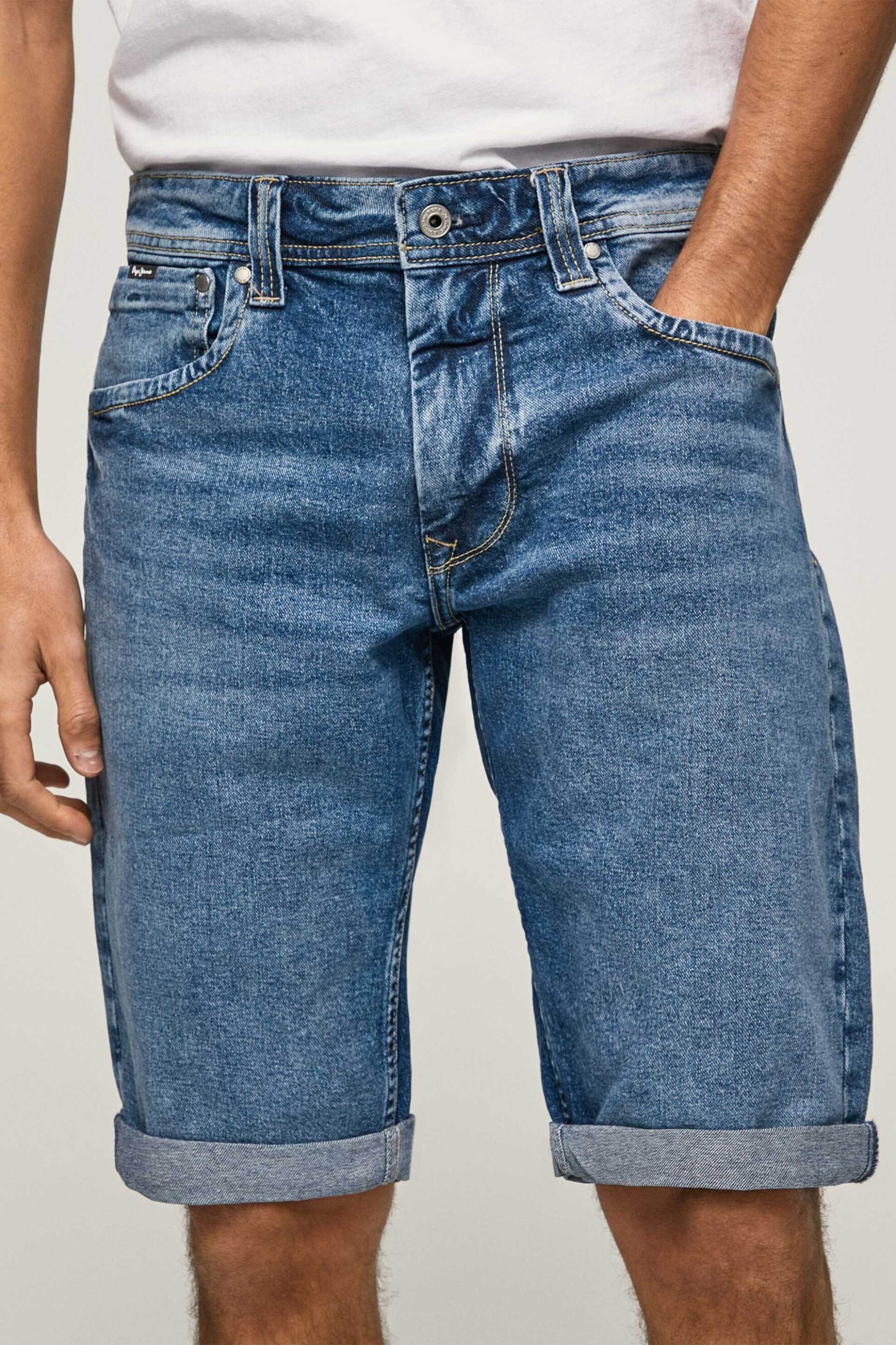 Pepe Jeans ανδρική denim βερμούδα πεντάτσεπη με ρεβέρ στο τελείωμα "Cash" - PM800935HR0 Denim Blue φωτογραφία