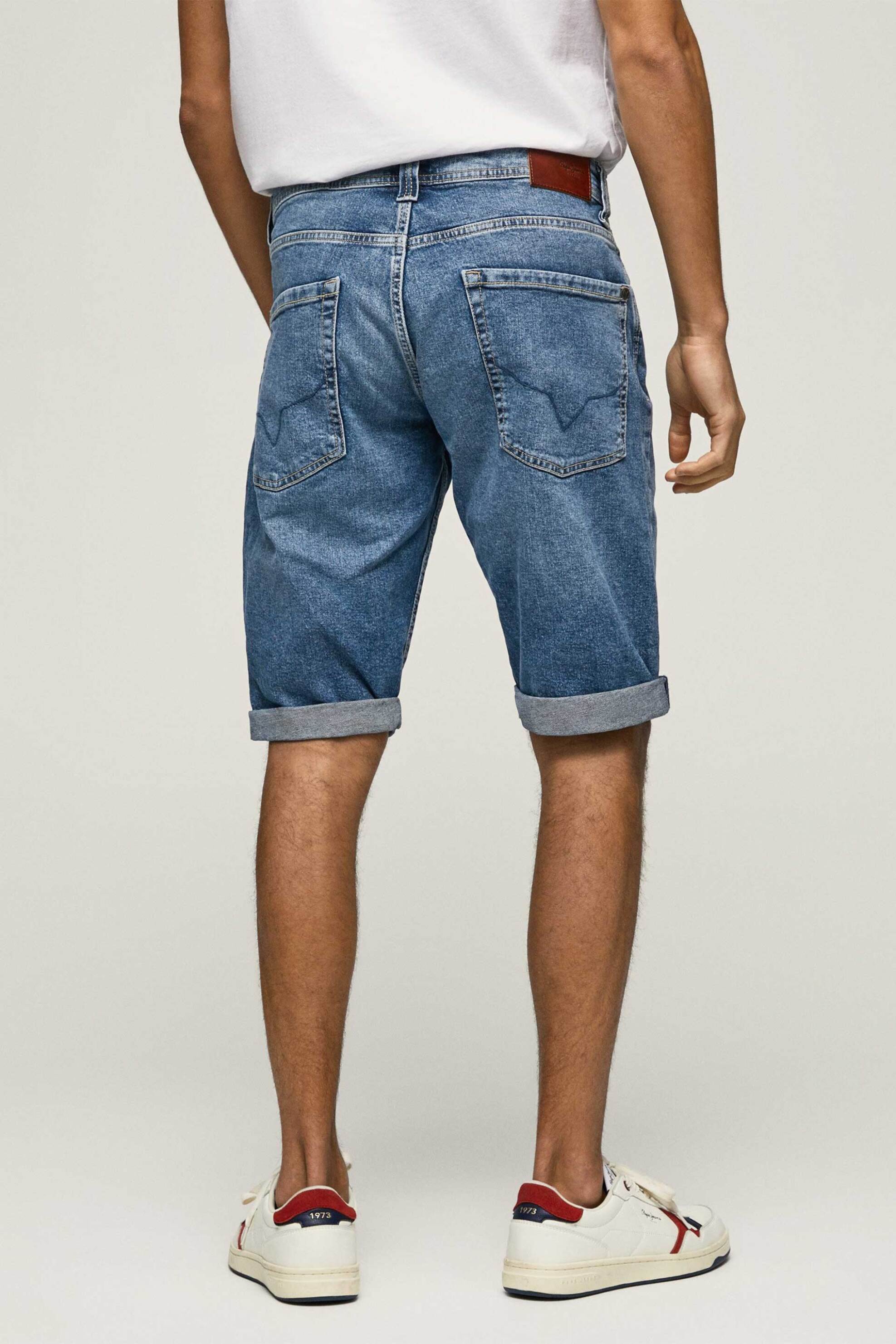 Pepe Jeans ανδρική denim βερμούδα πεντάτσεπη με ρεβέρ στο τελείωμα "Cash" - PM800935HR0 Denim Blue φωτογραφία
