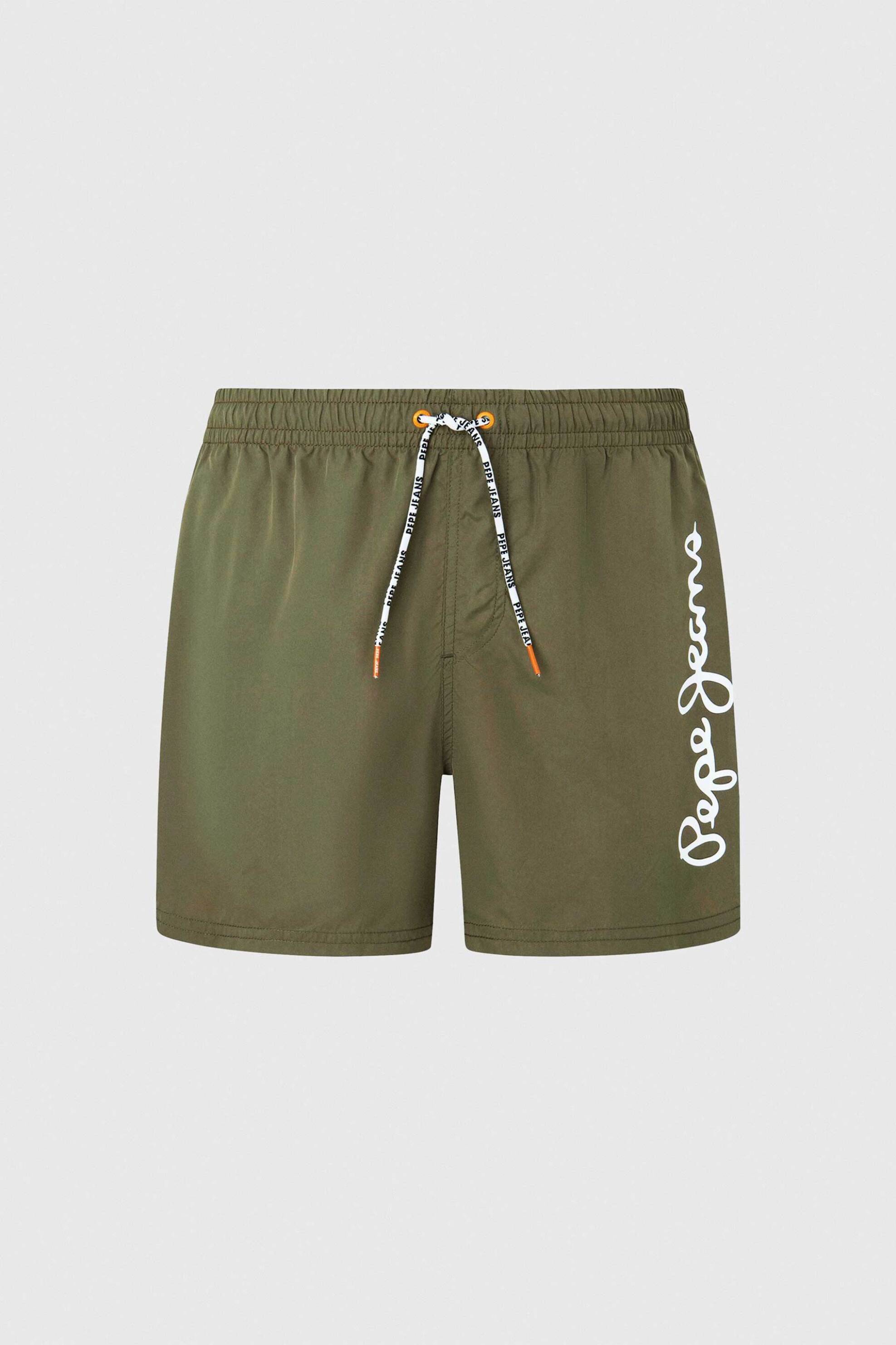 Pepe Jeans Ανδρικό Μαγιό Σορτς Μονόχρωμο με Contrast Logo Print Στο Πλάι Finnick - Pmb10358 Χακί