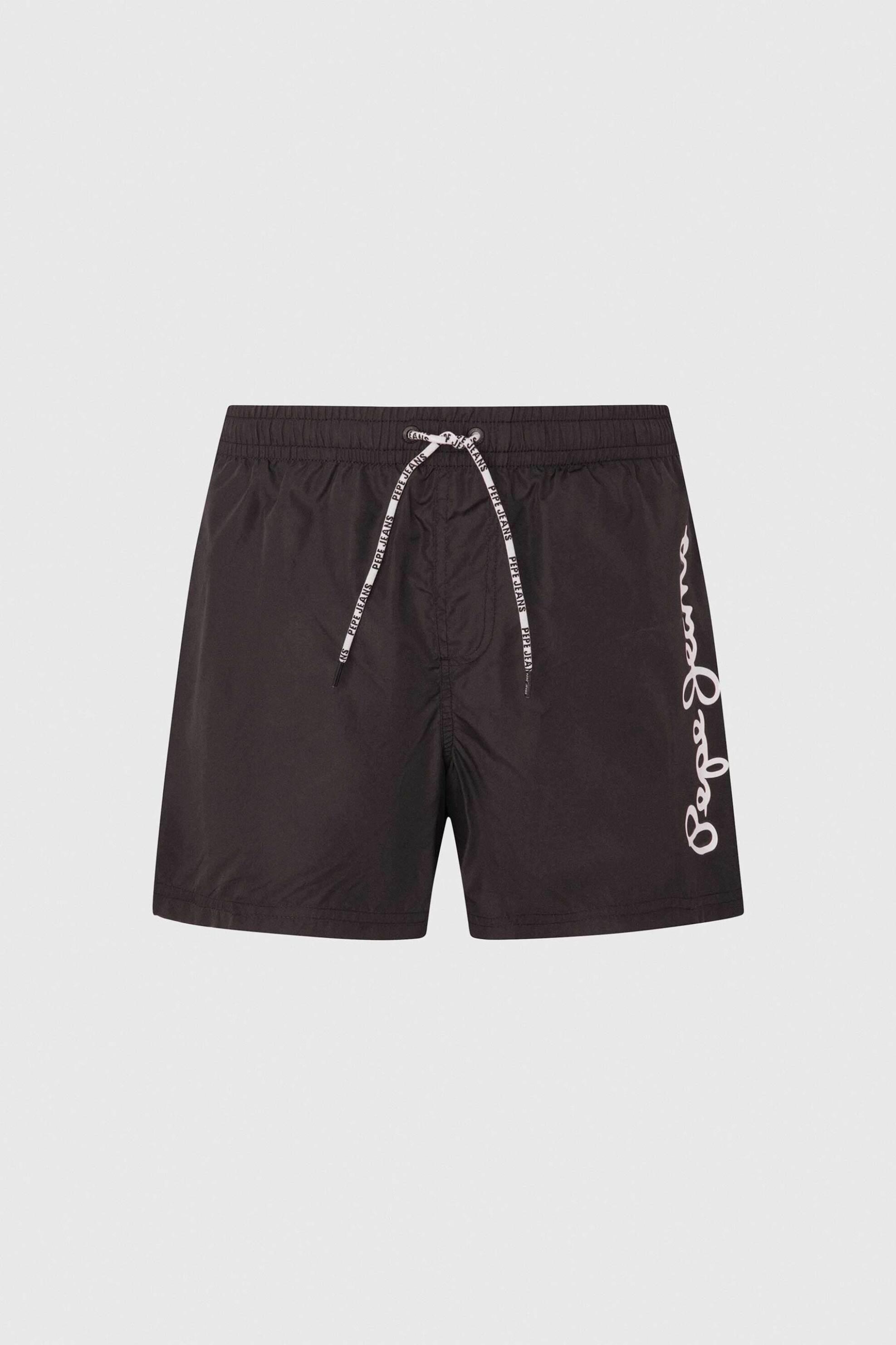 Pepe Jeans Ανδρικό Μαγιό Σορτς Μονόχρωμο με Contrast Logo Print Στο Πλάι Finnick - Pmb10358 Μαύρο