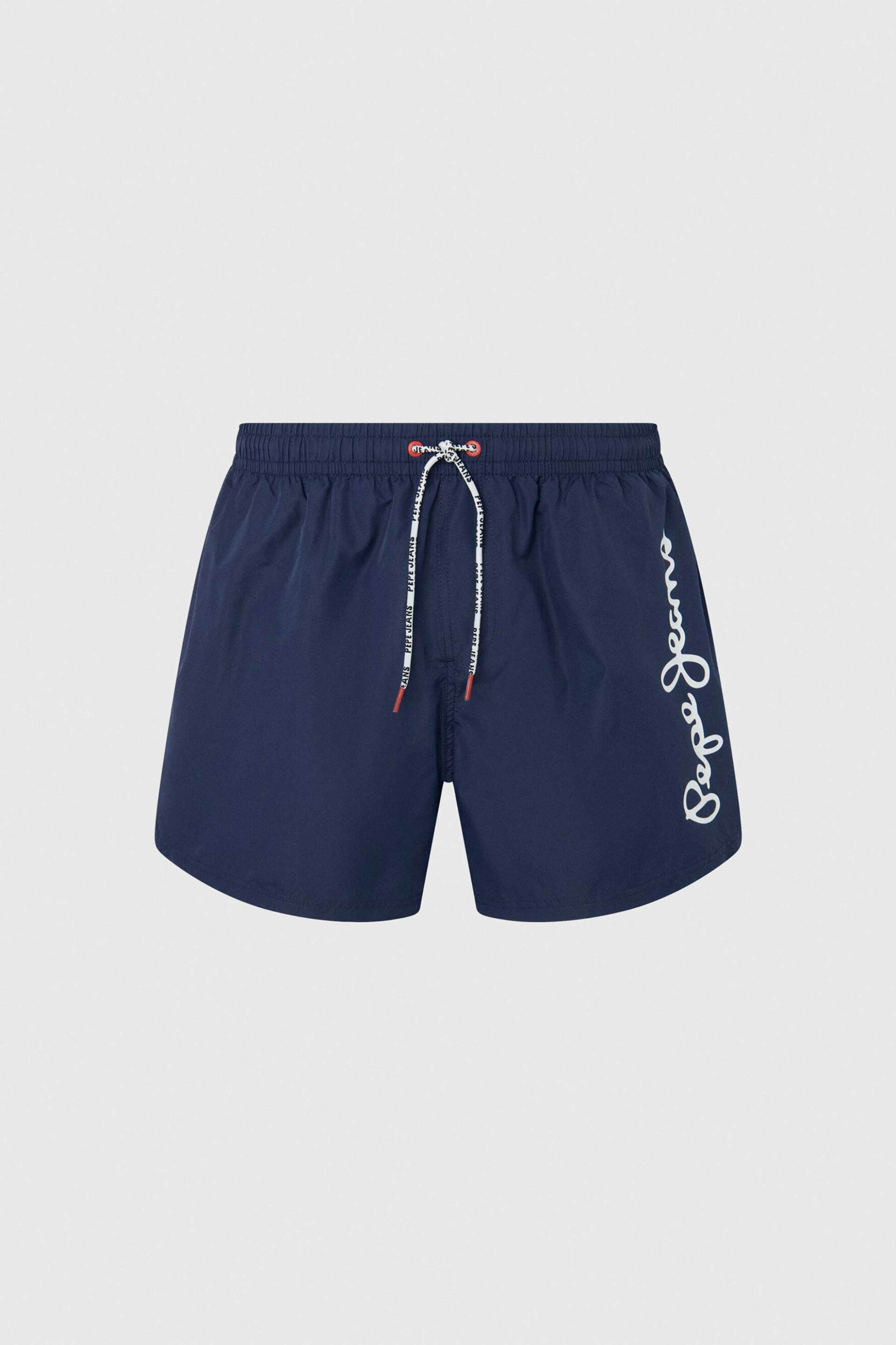 Pepe Jeans Ανδρικό Μαγιό Σορτς Μονόχρωμο με Contrast Logo Print Στο Πλάι Finnick - Pmb10358 Μπλε Marine