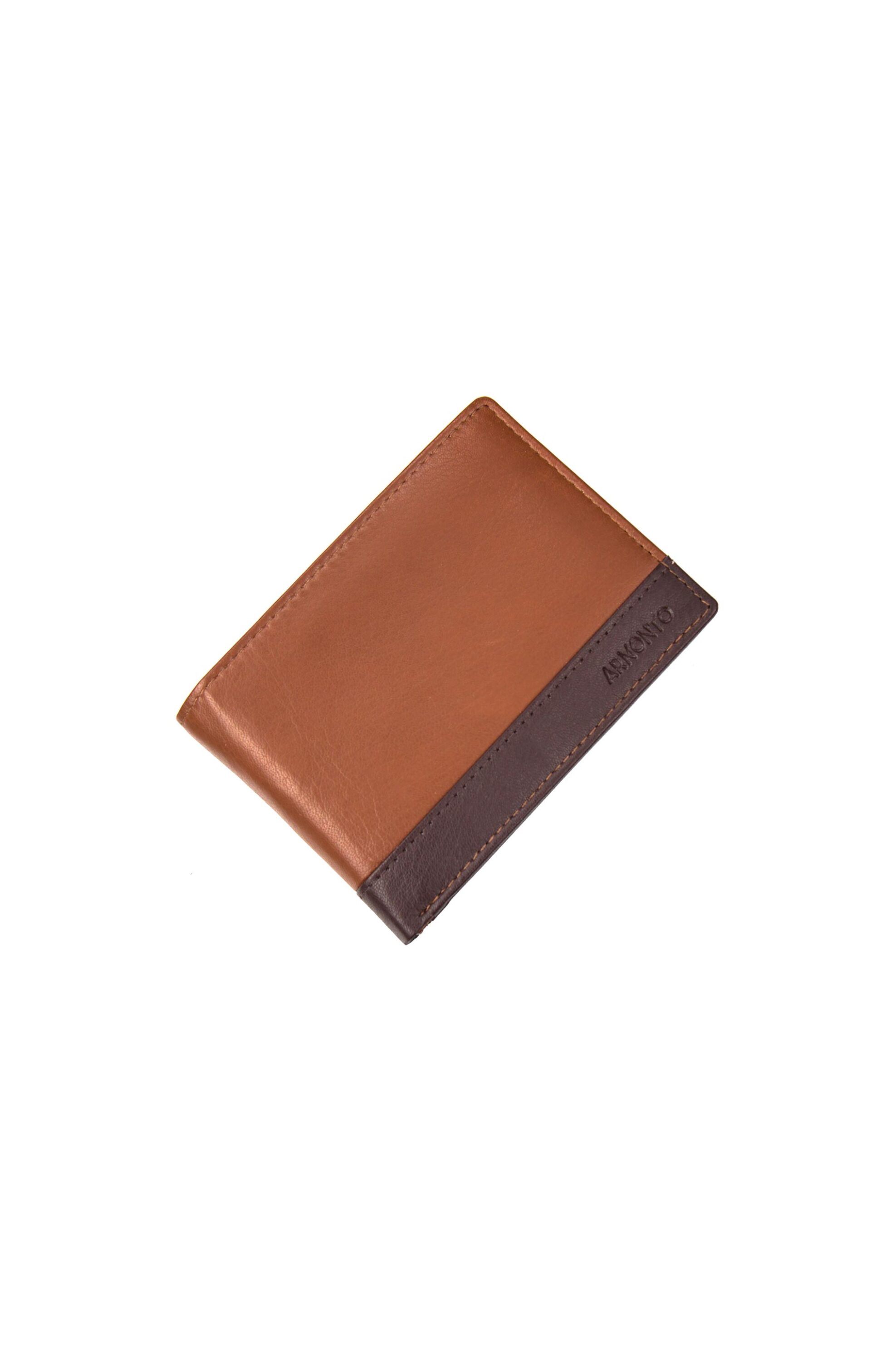 ARMONTO Armonto ανδρικό δερμάτινο πορτοφόλι με ανάγλυφο λογότυπο και contrast κάτω μέρος - 8501 Ταμπά