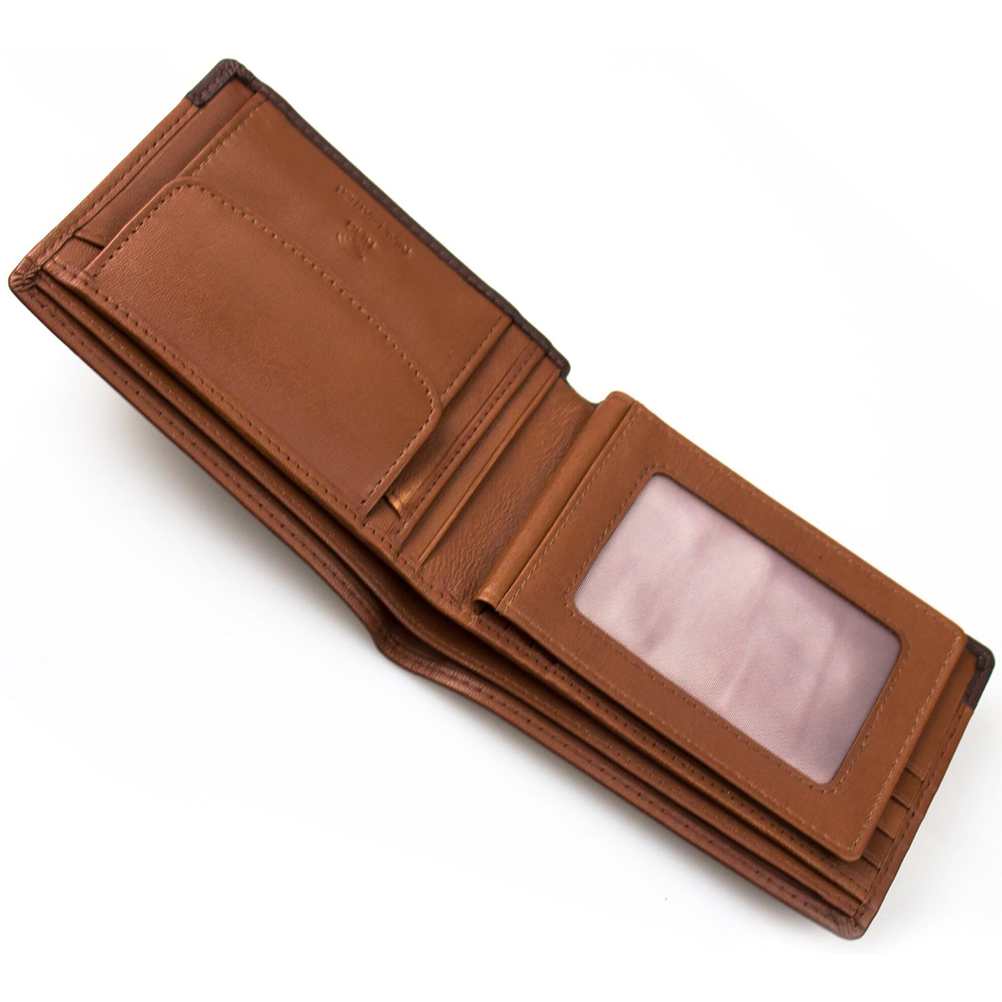 Armonto ανδρικό δερμάτινο πορτοφόλι με ανάγλυφο λογότυπο και contrast κάτω μέρος - 8501 Ταμπά φωτογραφία