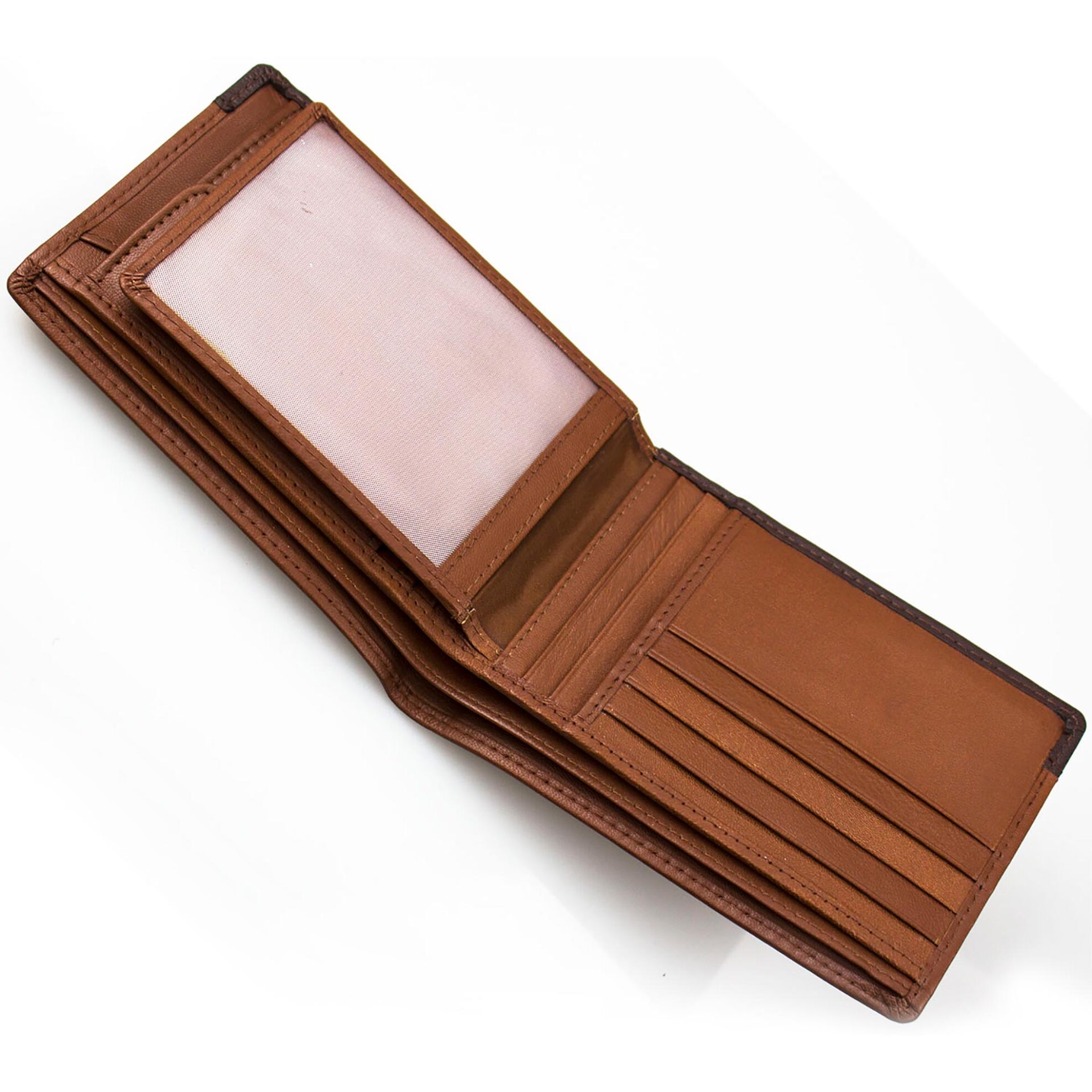 Armonto ανδρικό δερμάτινο πορτοφόλι με ανάγλυφο λογότυπο και contrast κάτω μέρος - 8501 Ταμπά φωτογραφία