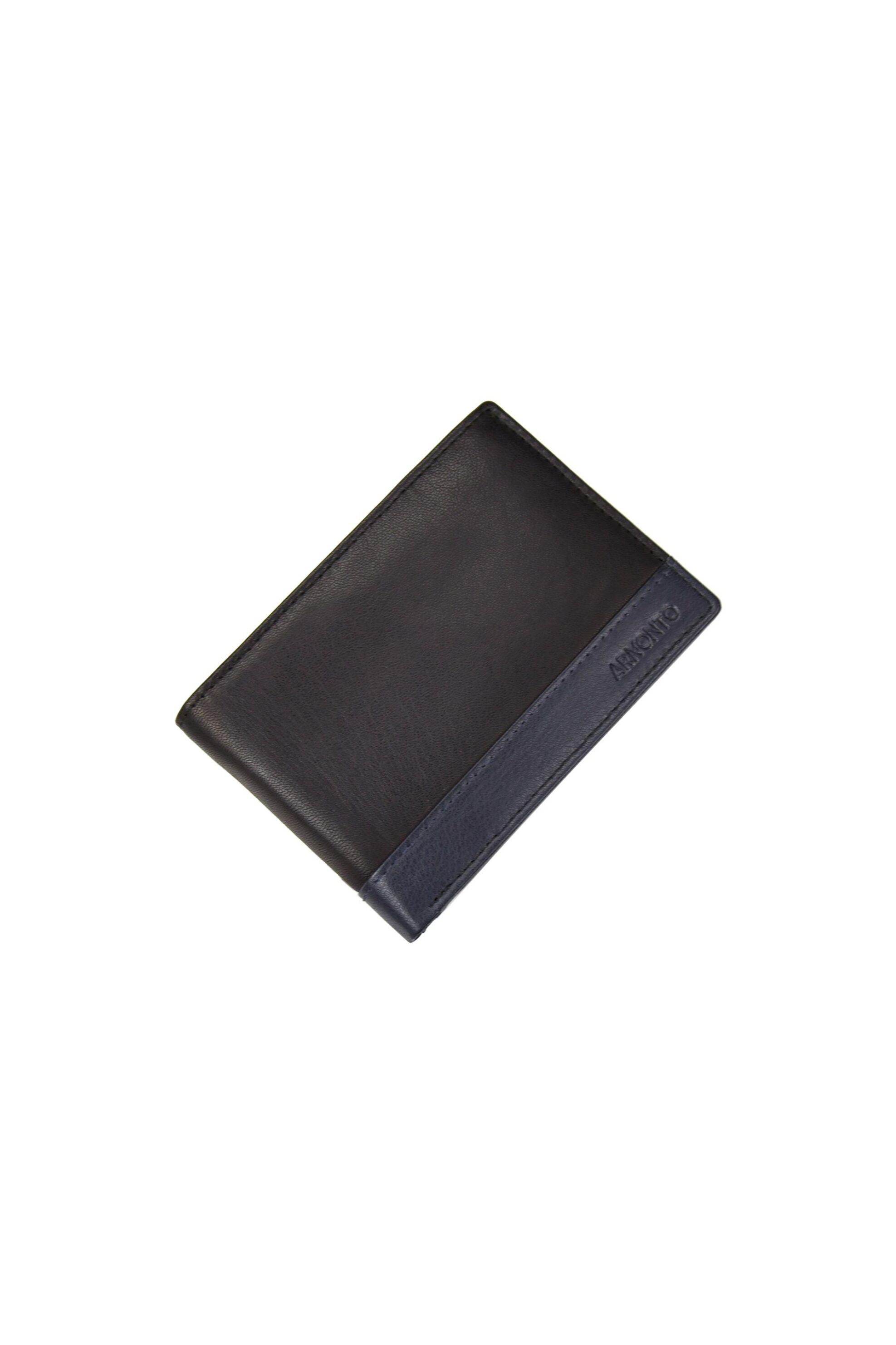 ARMONTO Armonto ανδρικό δερμάτινο πορτοφόλι διπλωτό με contrast κάτω μέρος και λογότυπο - 8502 Μαύρο