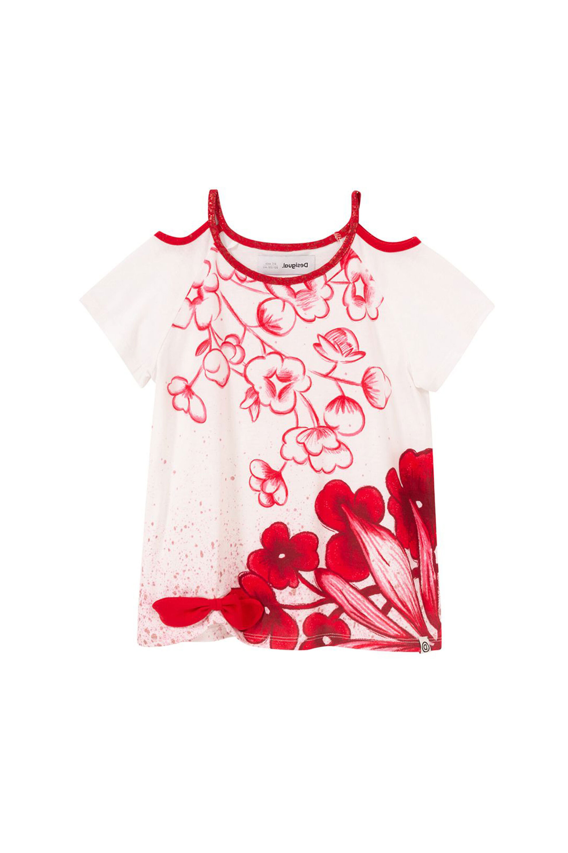 Desigual παιδικό floral T-shirt με ανοίγματα - 20SGTK01 Λευκό φωτογραφία
