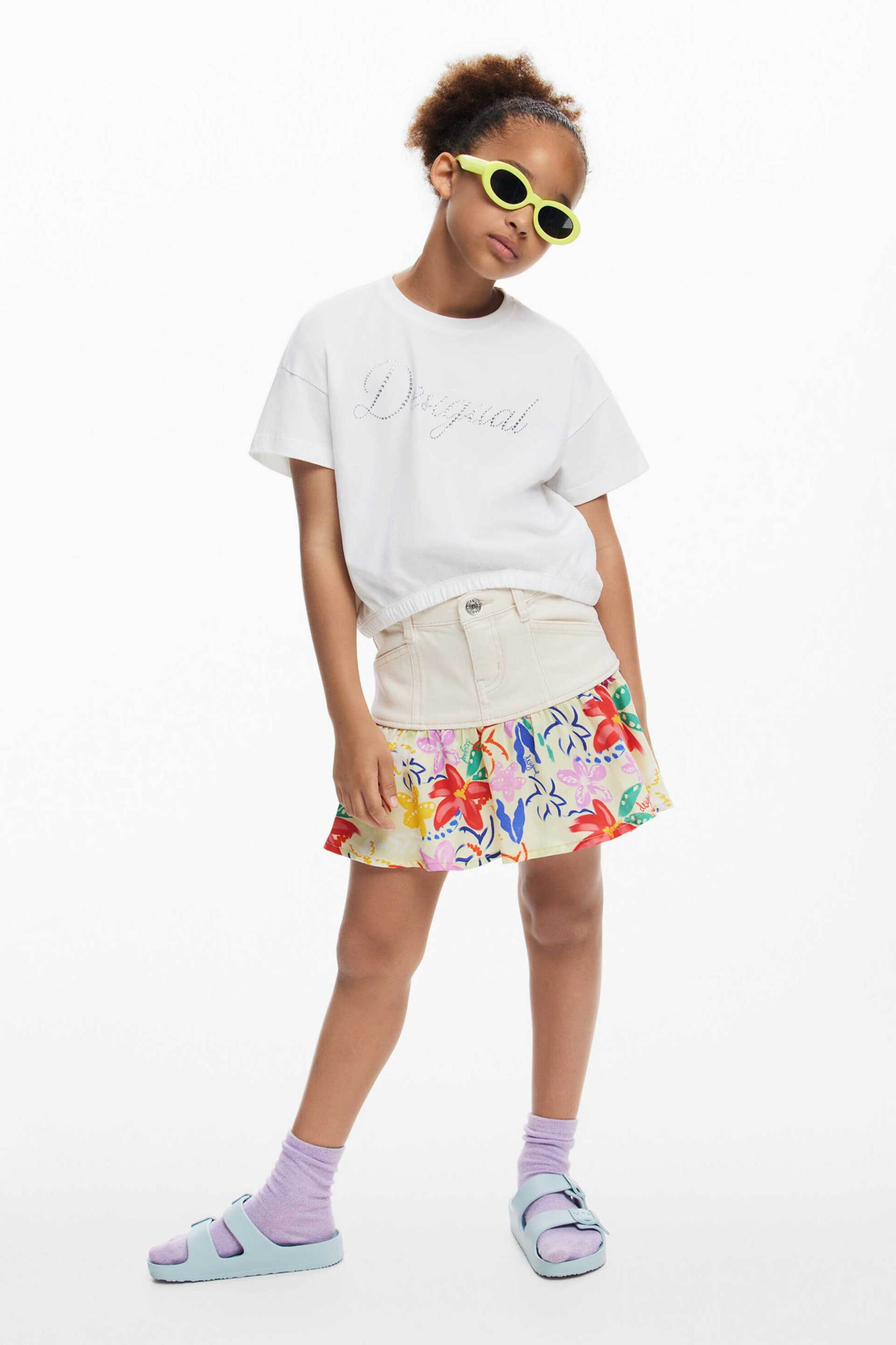 Desigual παιδική mini φούστα denim με floral print - 25SGFW01 Λευκό