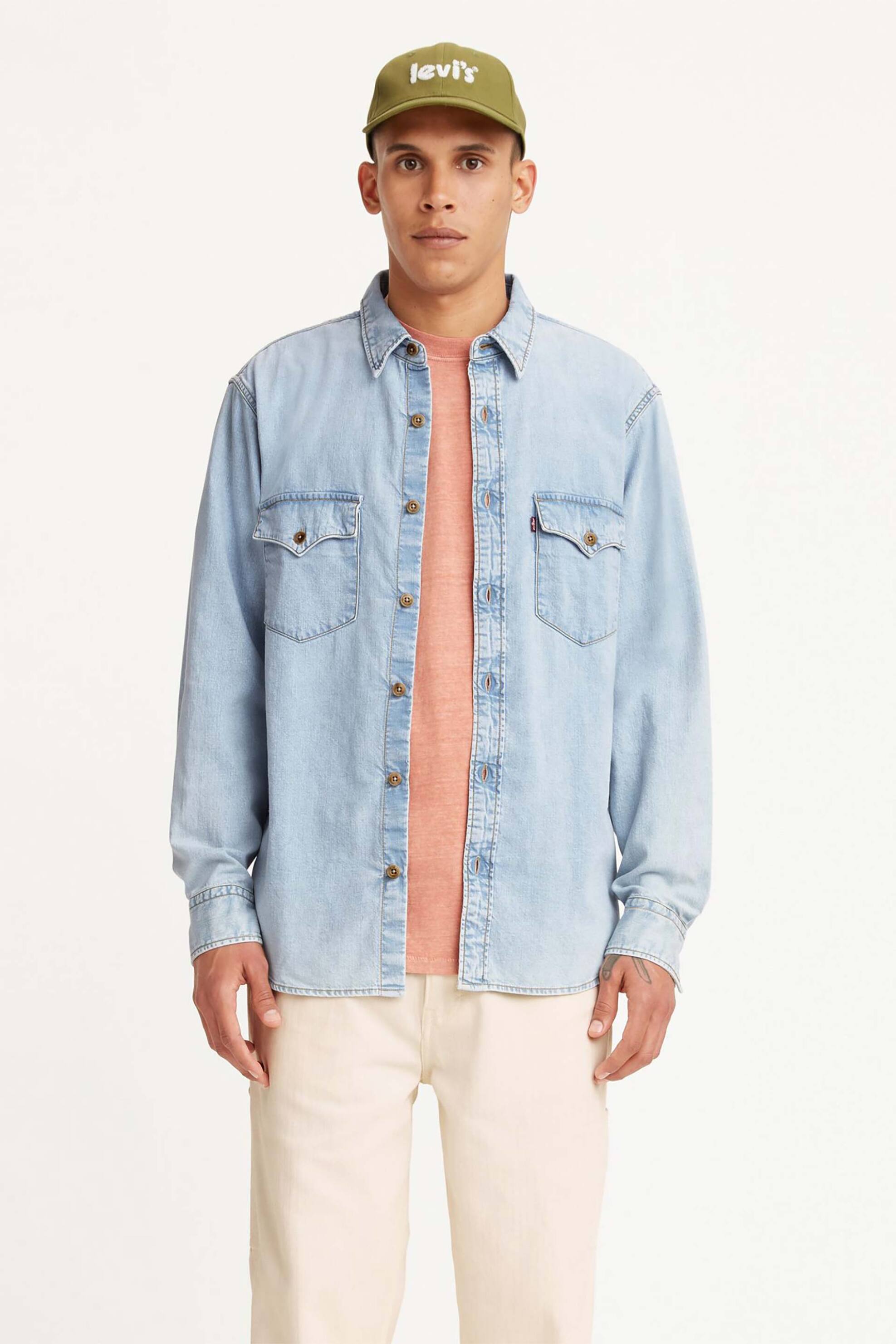 Levi's® ανδρικό denim πουκάμισο μονόχρωμο με flap τσέπες μπροστά Relaxed fit - A191900-15 Denim Blue Ανοιχτό