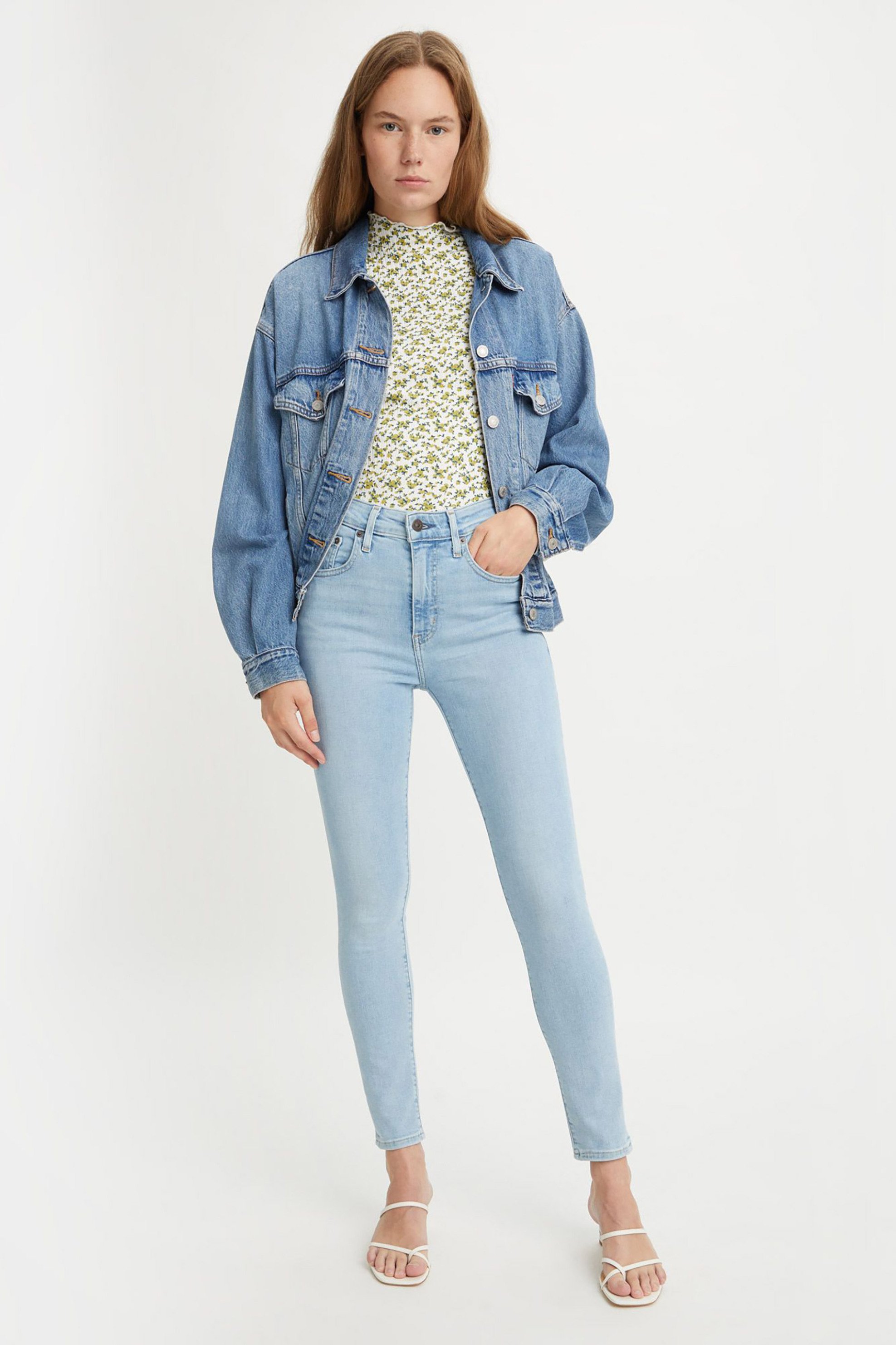 Levi's® γυναικείο τζην παντελόνι ψηλόμεσο πεντάτσεπο με logo patch Slim Fit "721" (28L) - 1888206-20-28 Denim Blue Ανοιχτό