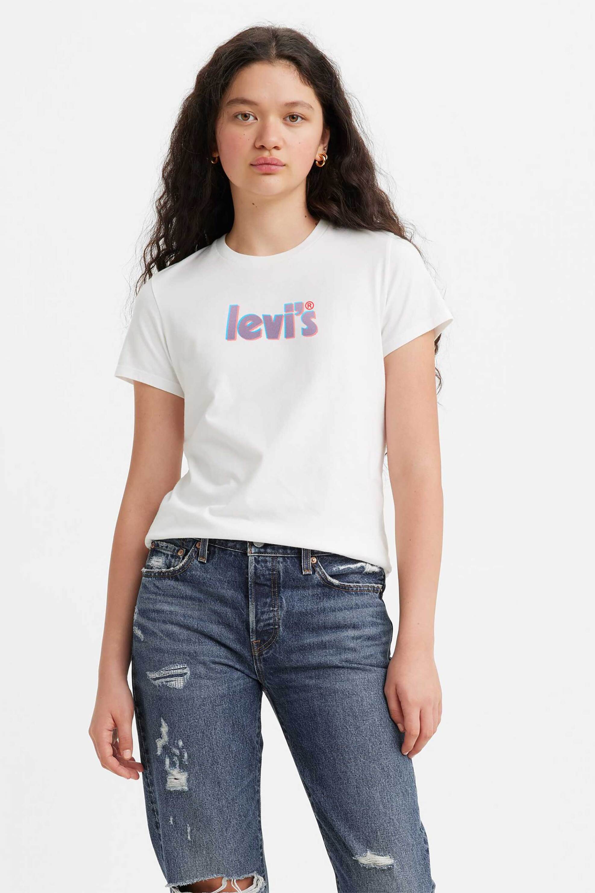 Levis® γυναικείο T-shirt με logo print Standard Fit "The Perfect Tee" - 1736920-50 Λευκό