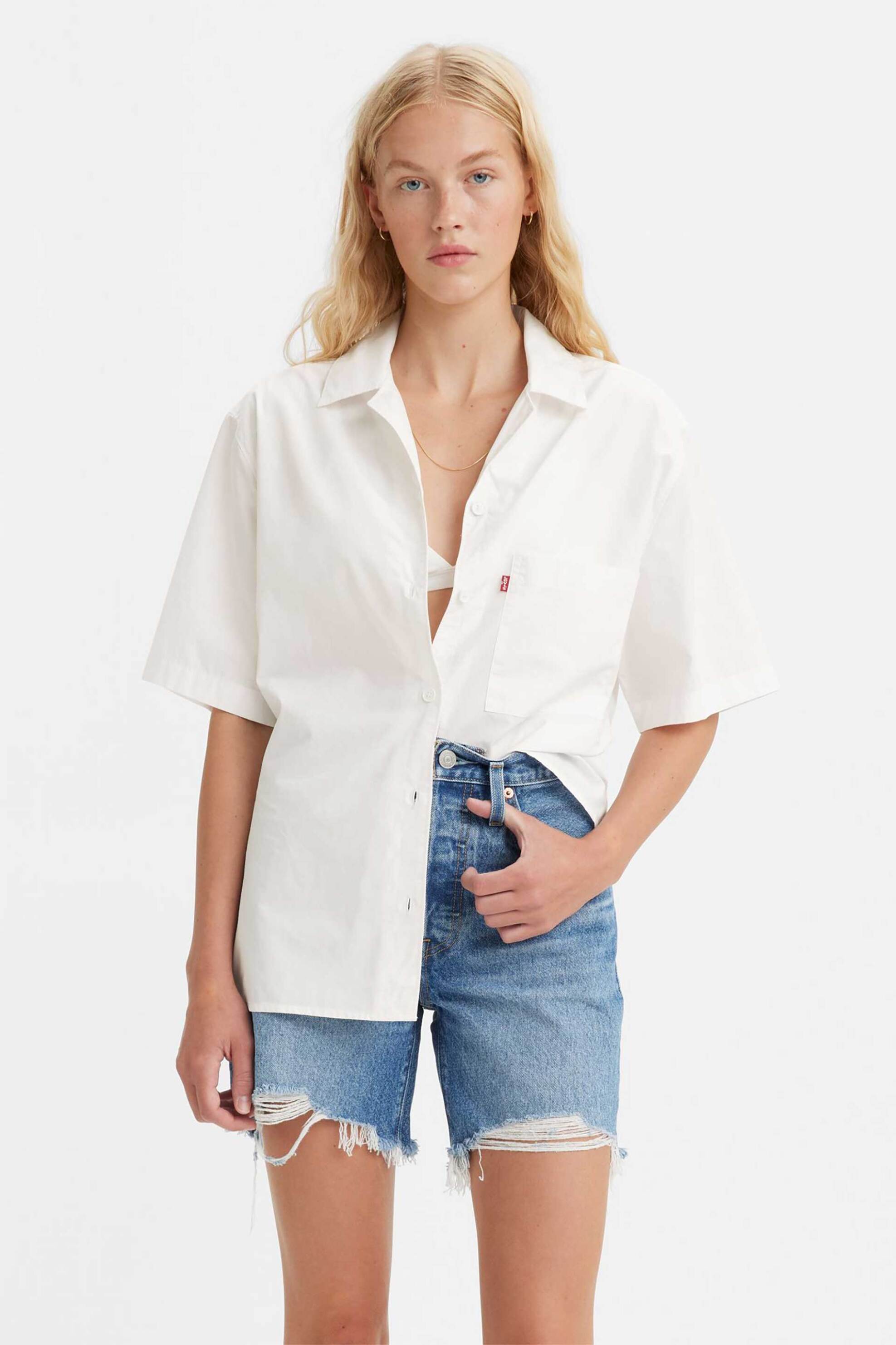 Levis® γυναικείο κοντομάνικο πουκάμισο μονόχρωμο με τσέπη στο στήθος Standard Fit "Alfie" - A457600-01 Λευκό