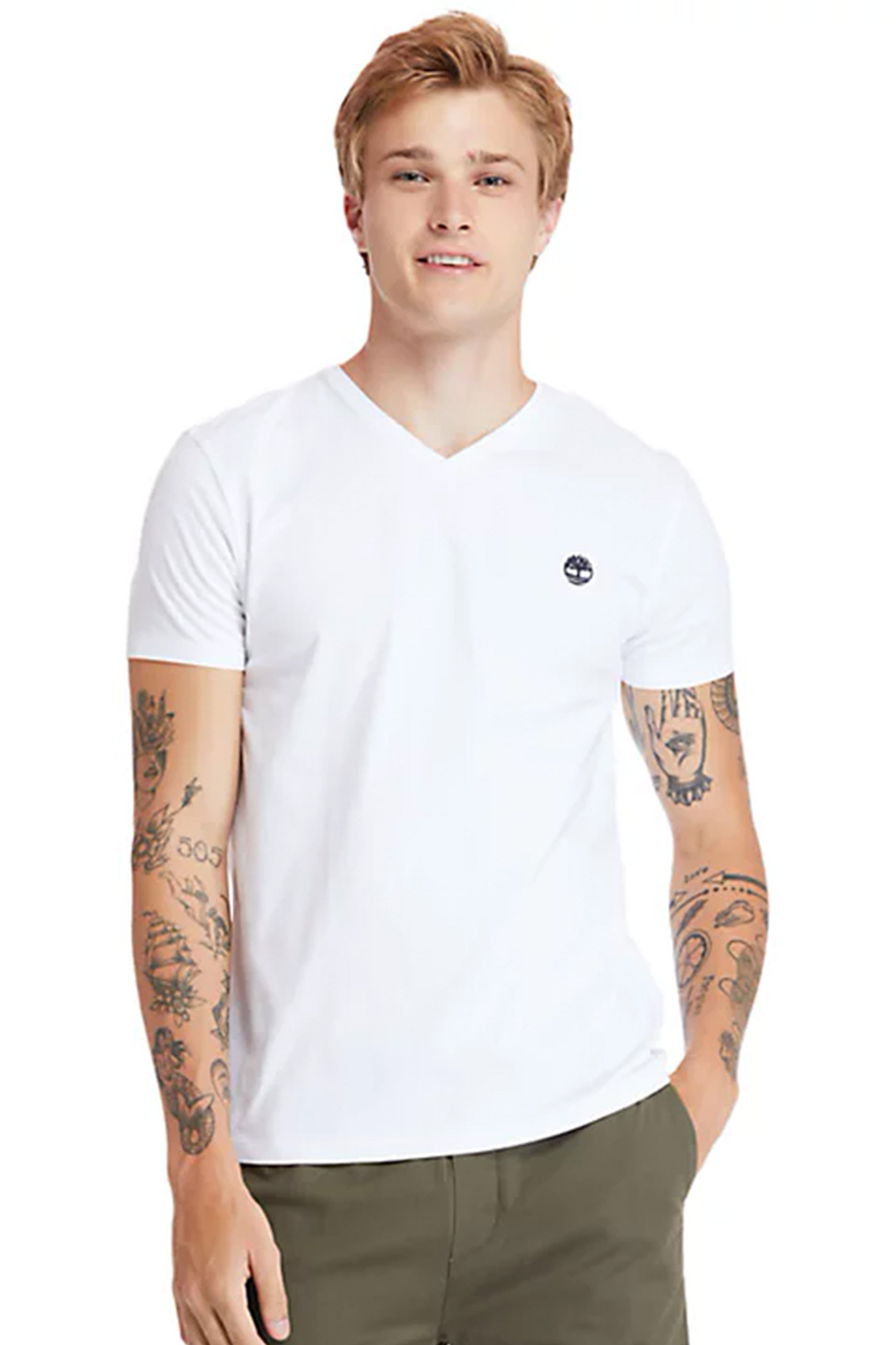 Timberland ανδρικό T-shirt με V λαιμόκομψη ''Dunstan River'' - TB0A2BPT1001 Λευκό