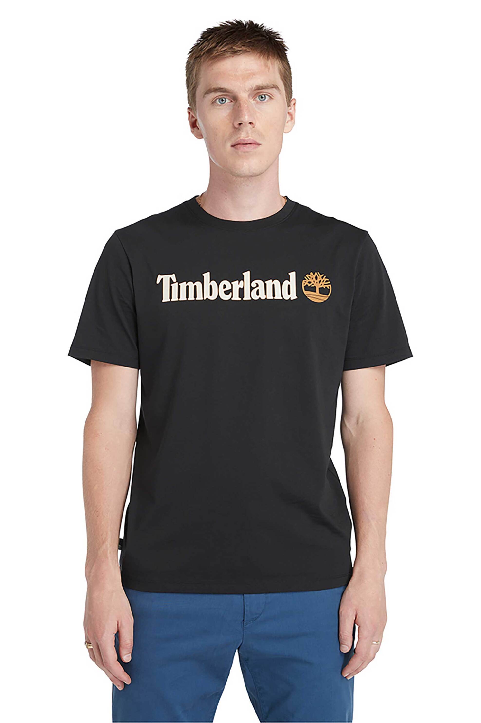 Timberland ανδρικό T-shirt με logo print Regular Fit '' Kennebec River Linear Logo'' - TB0A5UPQ0011 Μαύρο